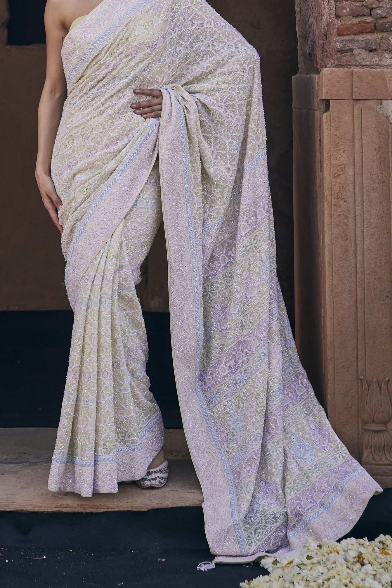 Maya Saree - Yellow Georgette Do - Taar Chikankari Saree