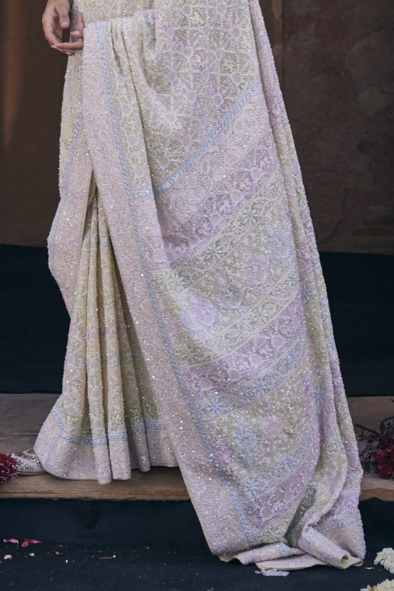 Maya Saree - Yellow Georgette Do - Taar Chikankari Saree