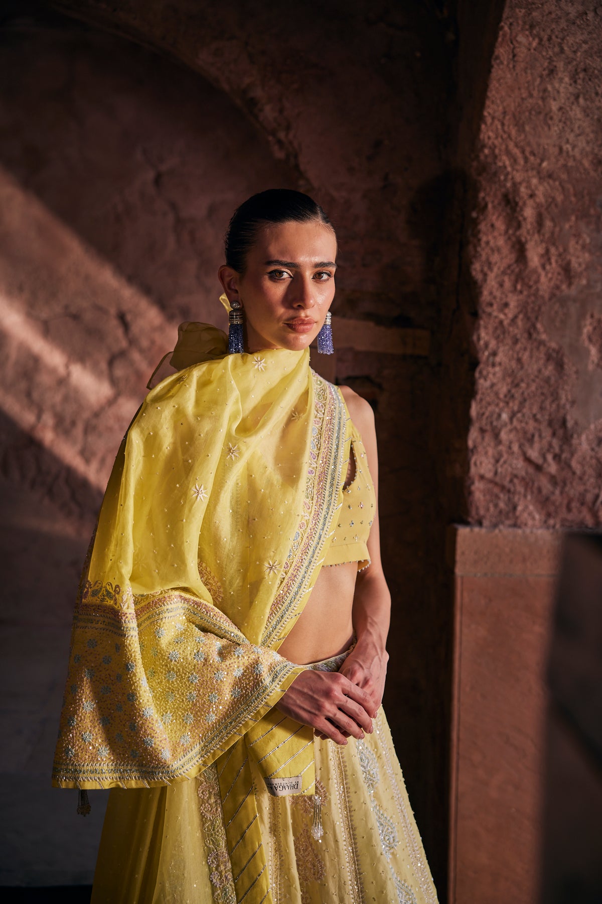 Tara Lehenga Set - Yellow Organza Multi-Sequins & Cutdana Chikankari Lehenga Set