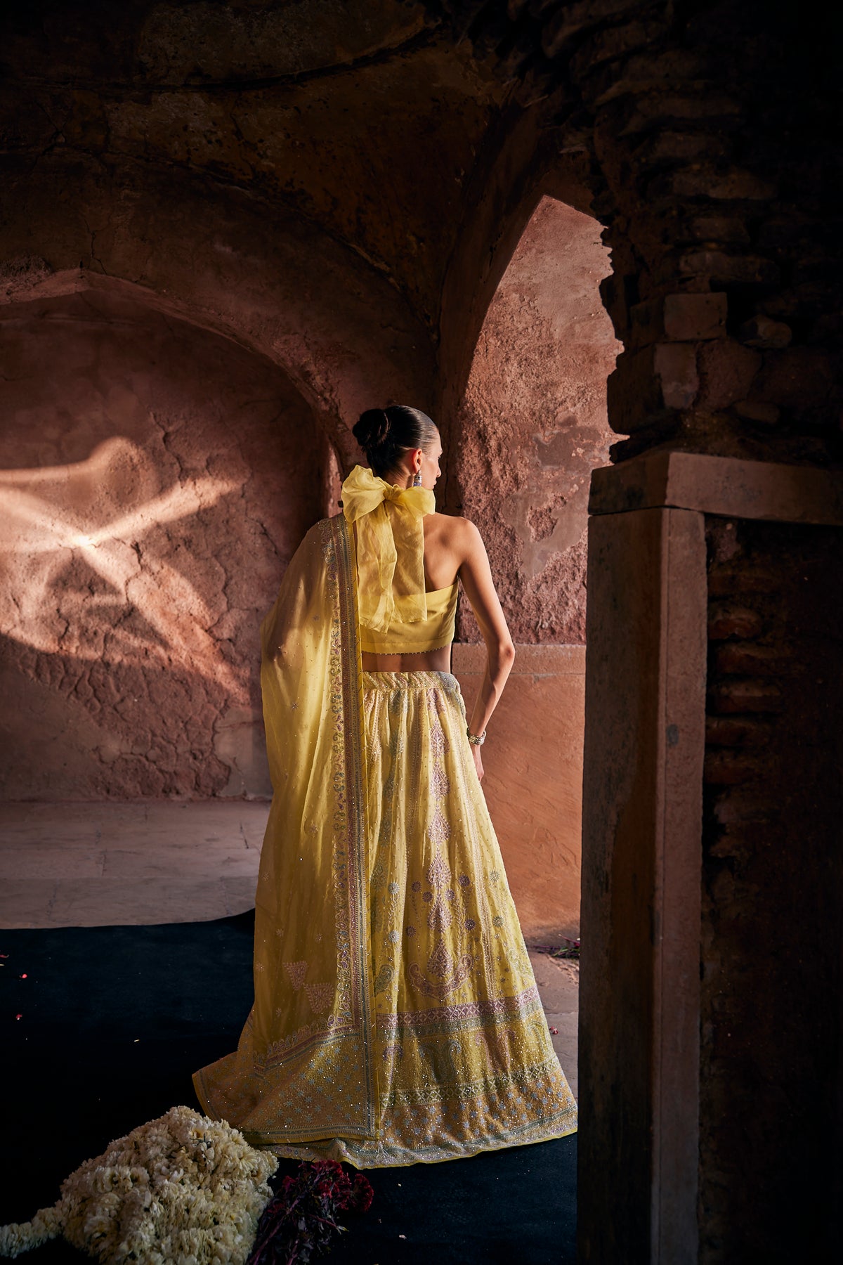 Tara Lehenga Set - Yellow Organza Multi-Sequins & Cutdana Chikankari Lehenga Set