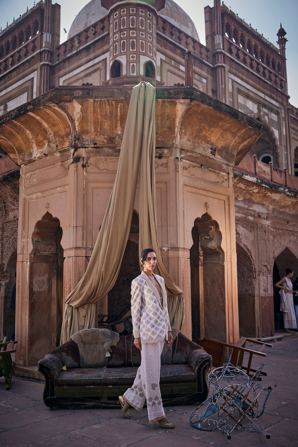 Nura Blazer Set - Ivory Gold Georgette Blazer Set