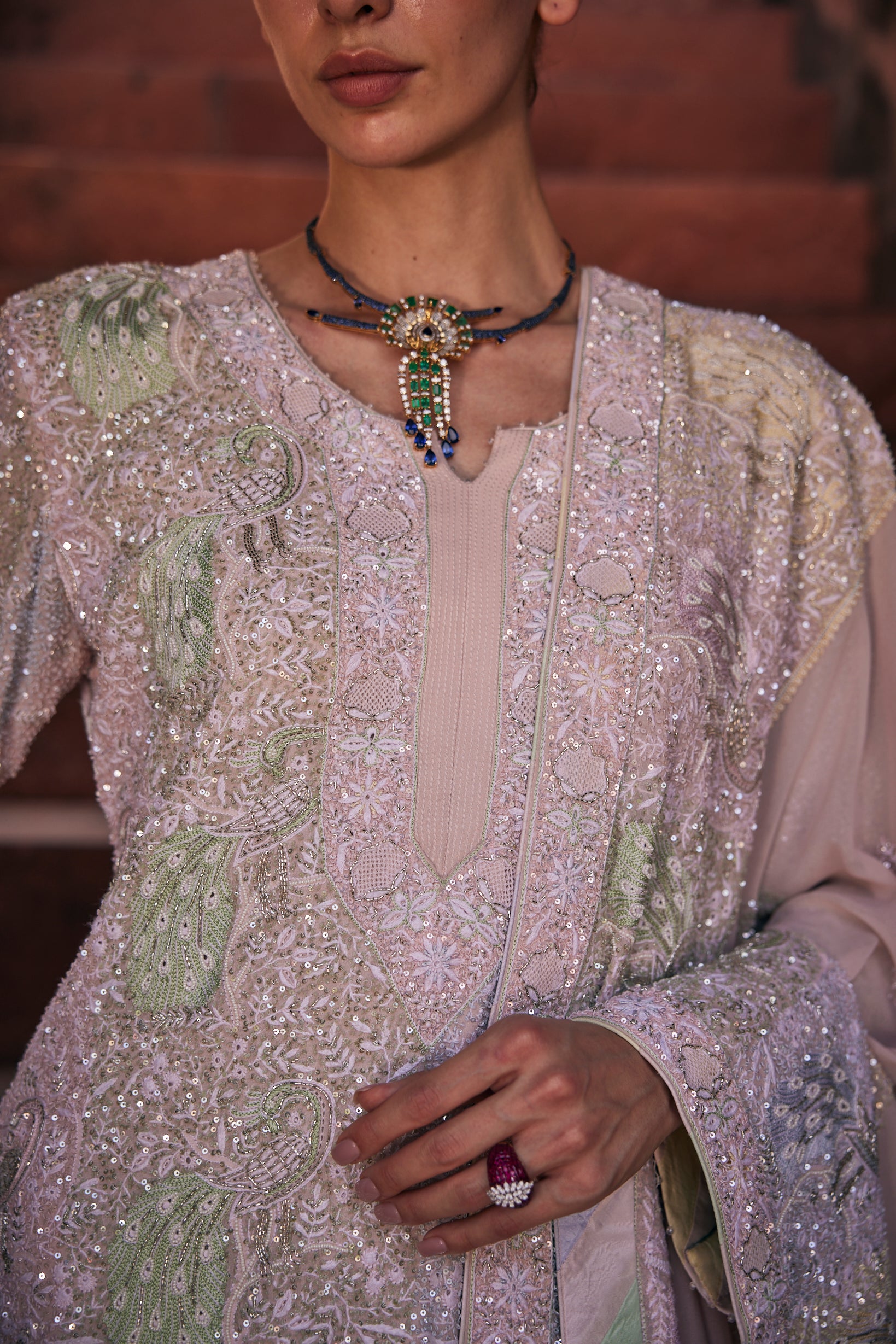 Mayura Sharara Set - Pink Georgette Peacock Sharara Set
