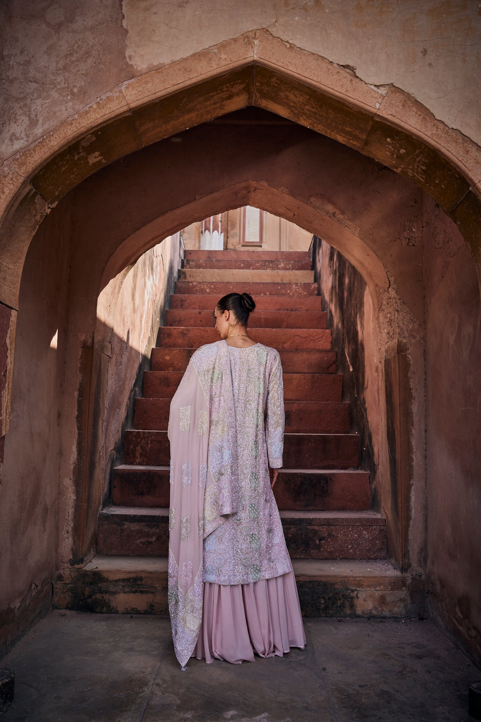 Mayura Sharara Set - Pink Georgette Peacock Sharara Set