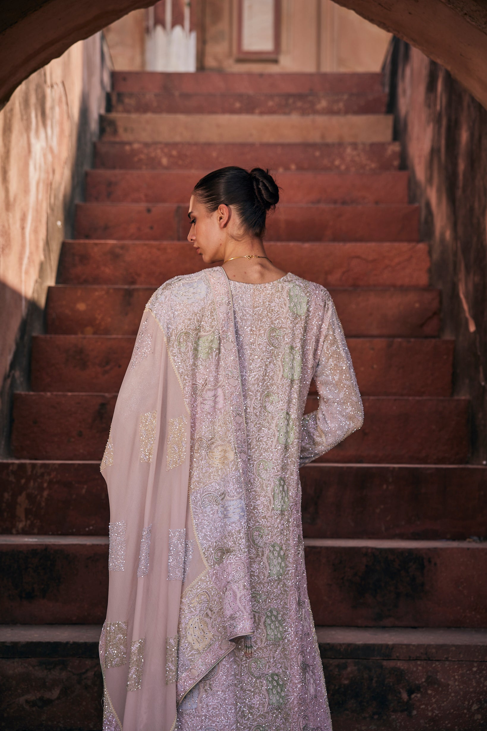 Mayura Sharara Set - Pink Georgette Peacock Sharara Set