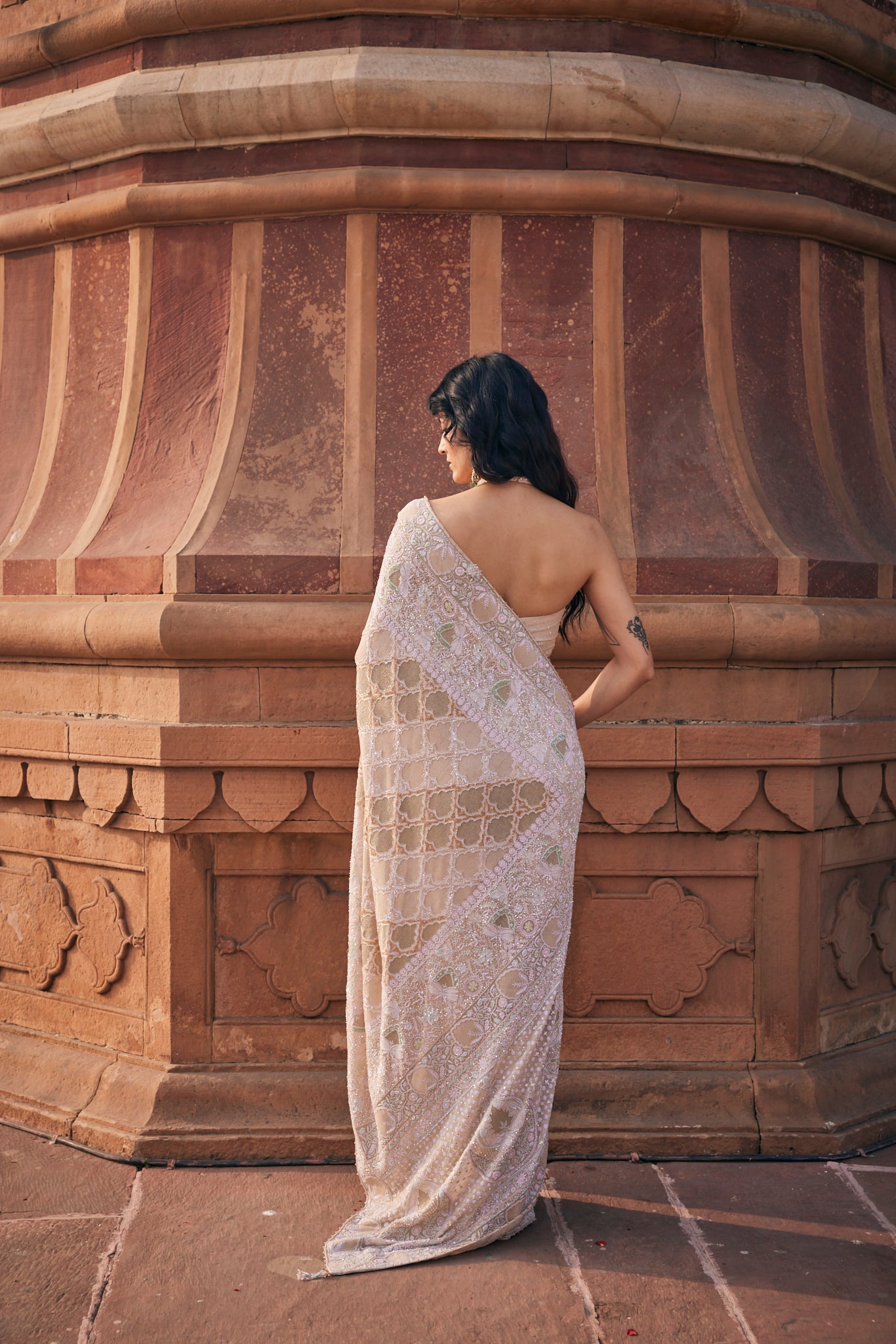 Ruhani Saree - Ivory Georgette Do-Taar Chikankari Saree