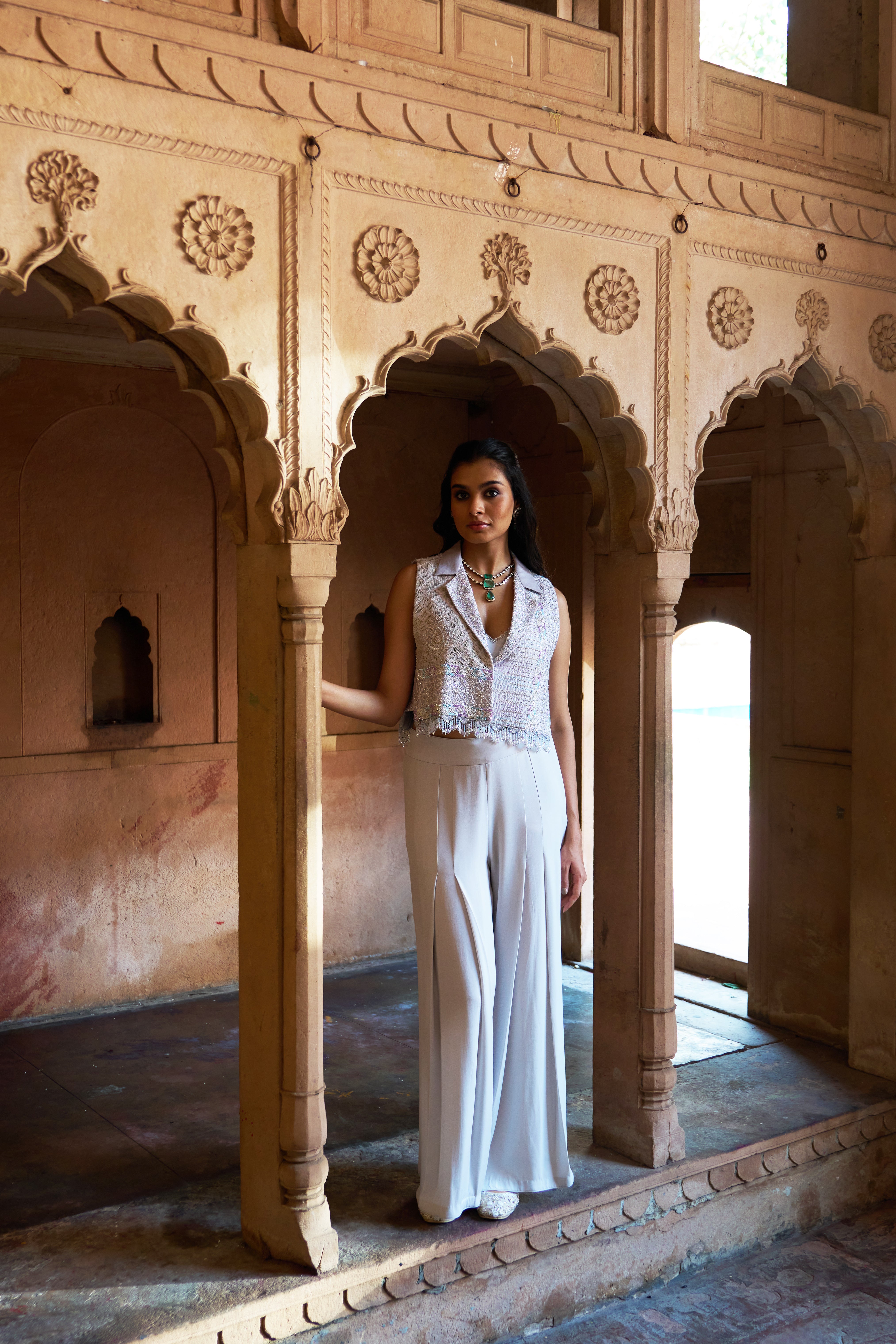 Premium Grey Chanderi Chikankari Jacket