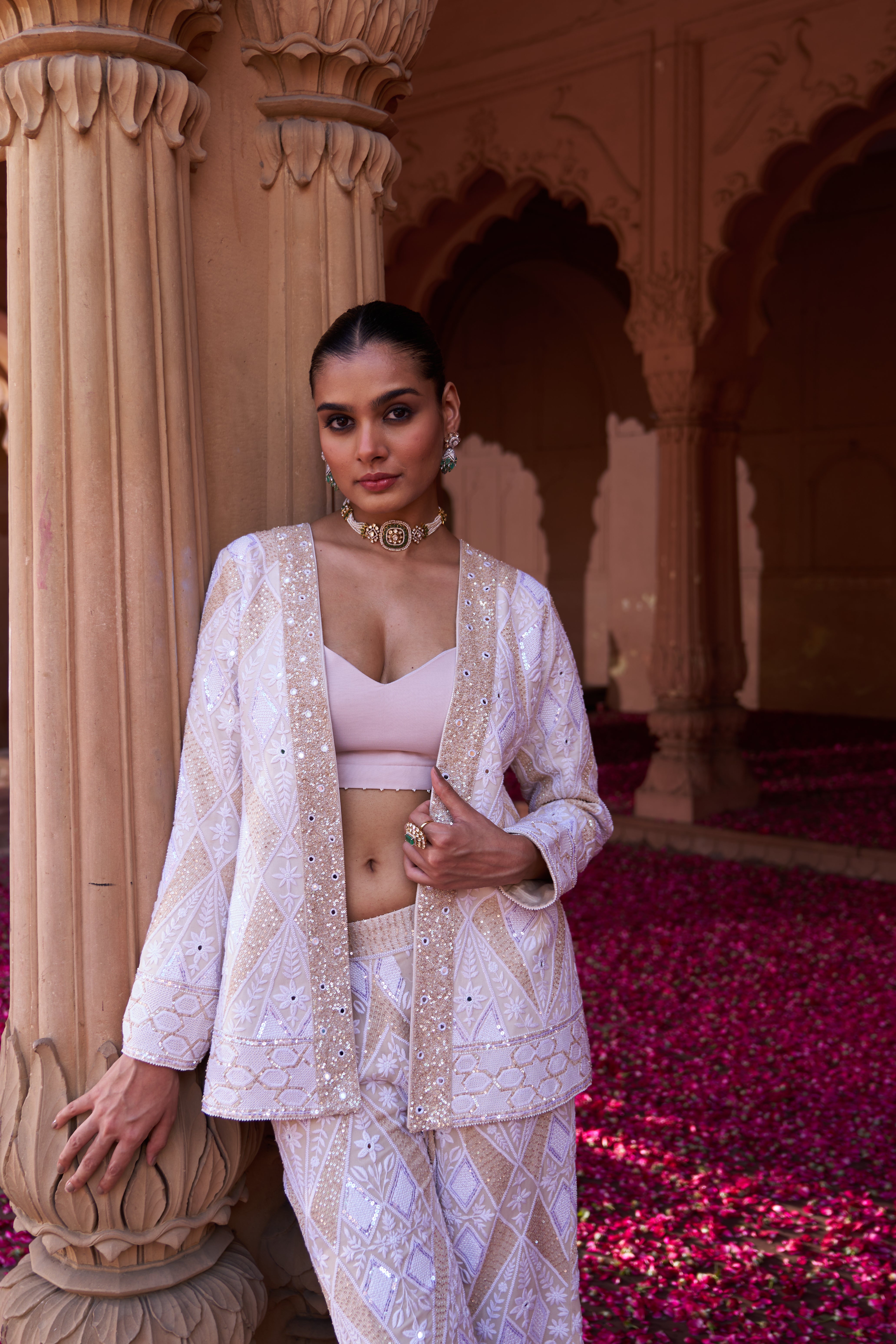 Ivory Georgette Chikankari Jacket Set