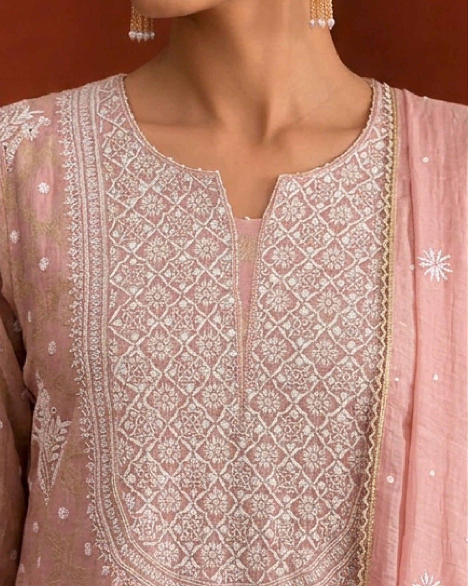 Pink Golden Tissue Kurta set in Banarsi Weave