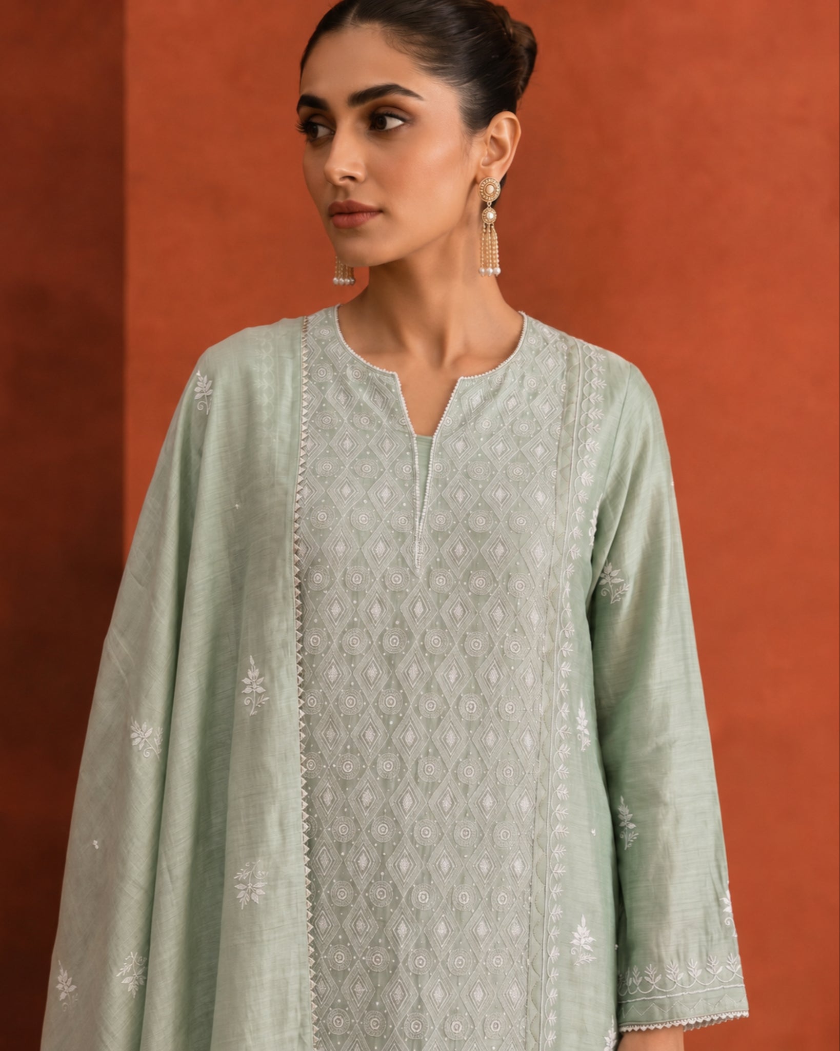 Sage Green Moonga Silk Kurta Set