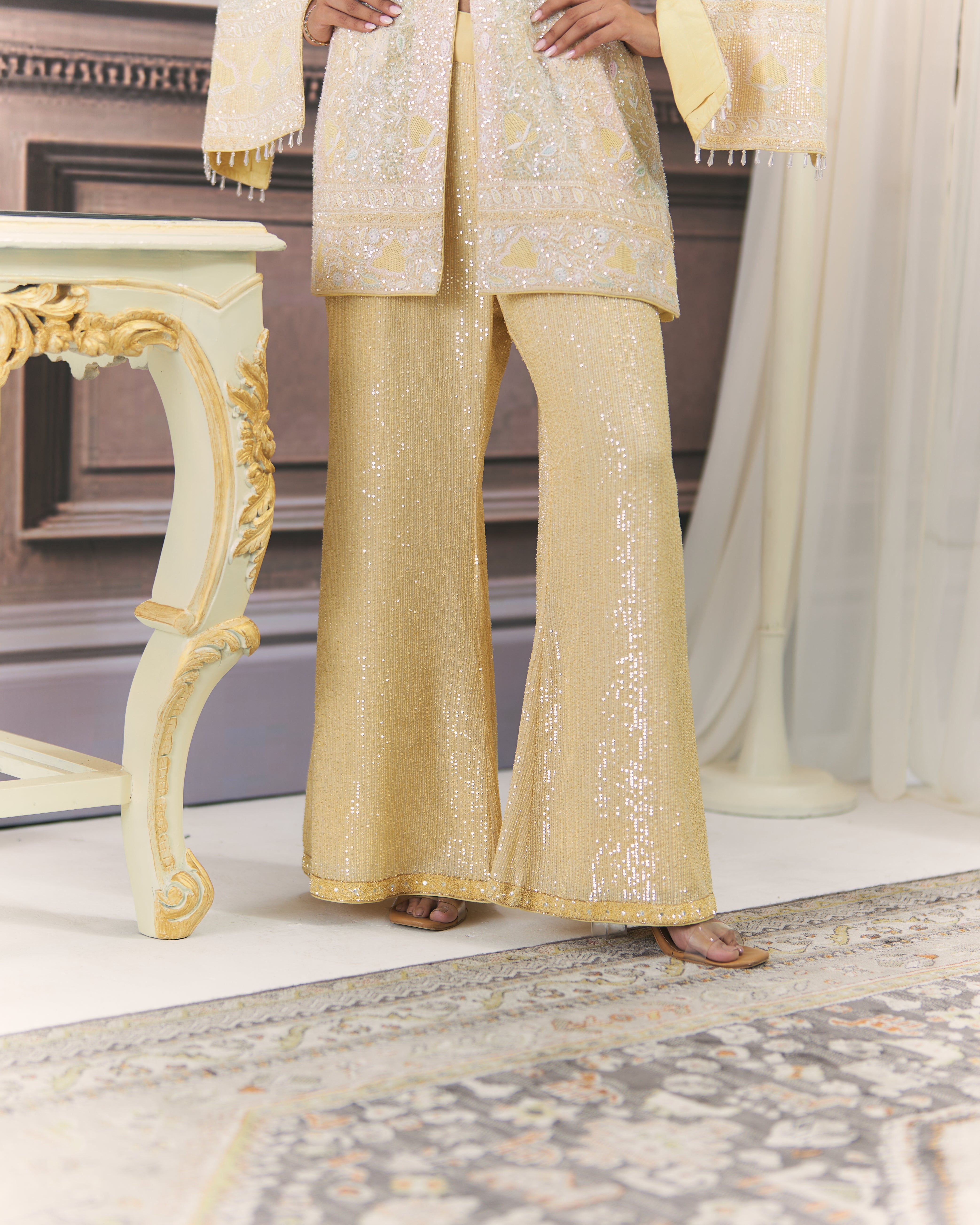 Yellow Contemporary Chikankari Gilet Co-ord sets
