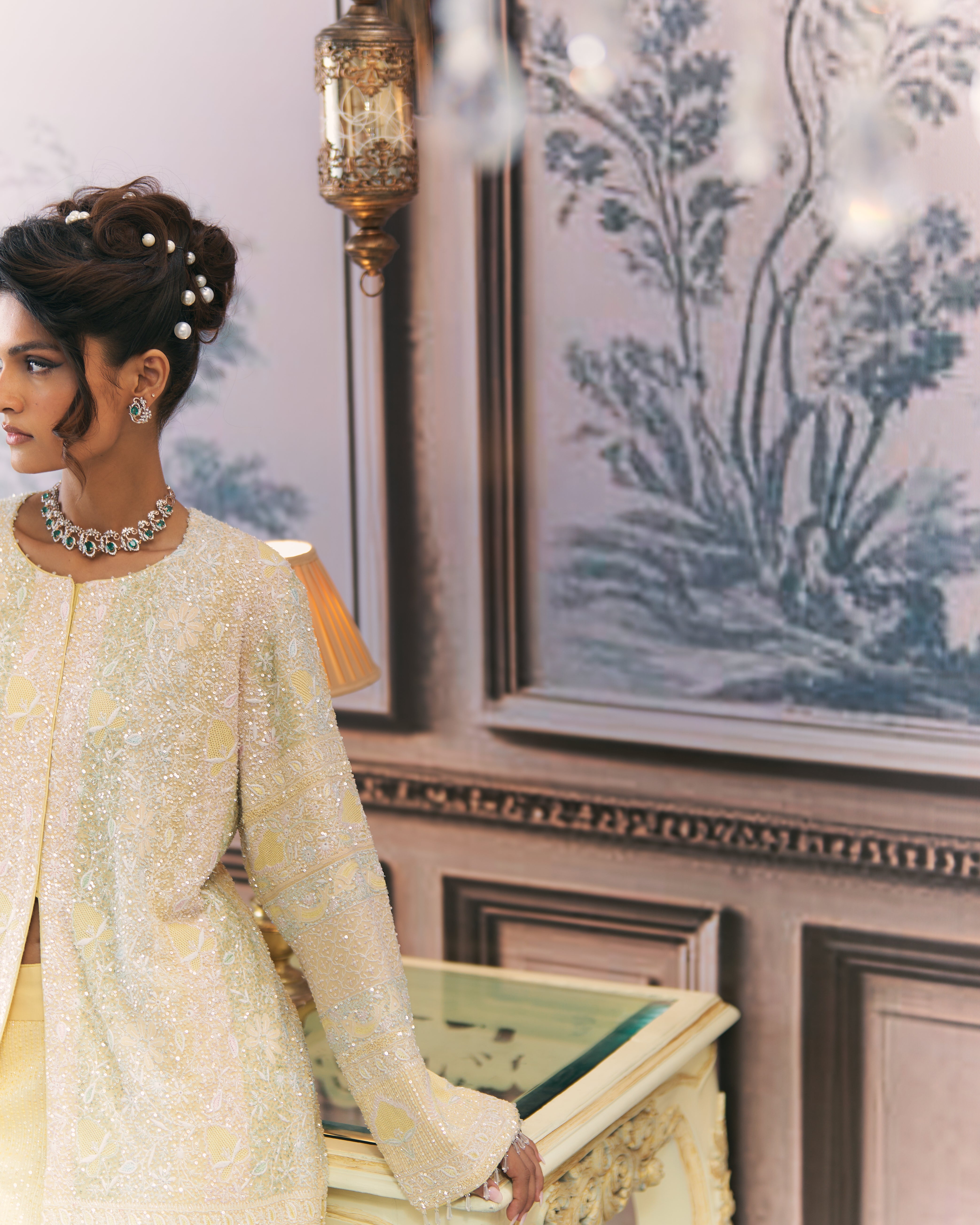 Yellow Contemporary Chikankari Gilet Co-ord sets