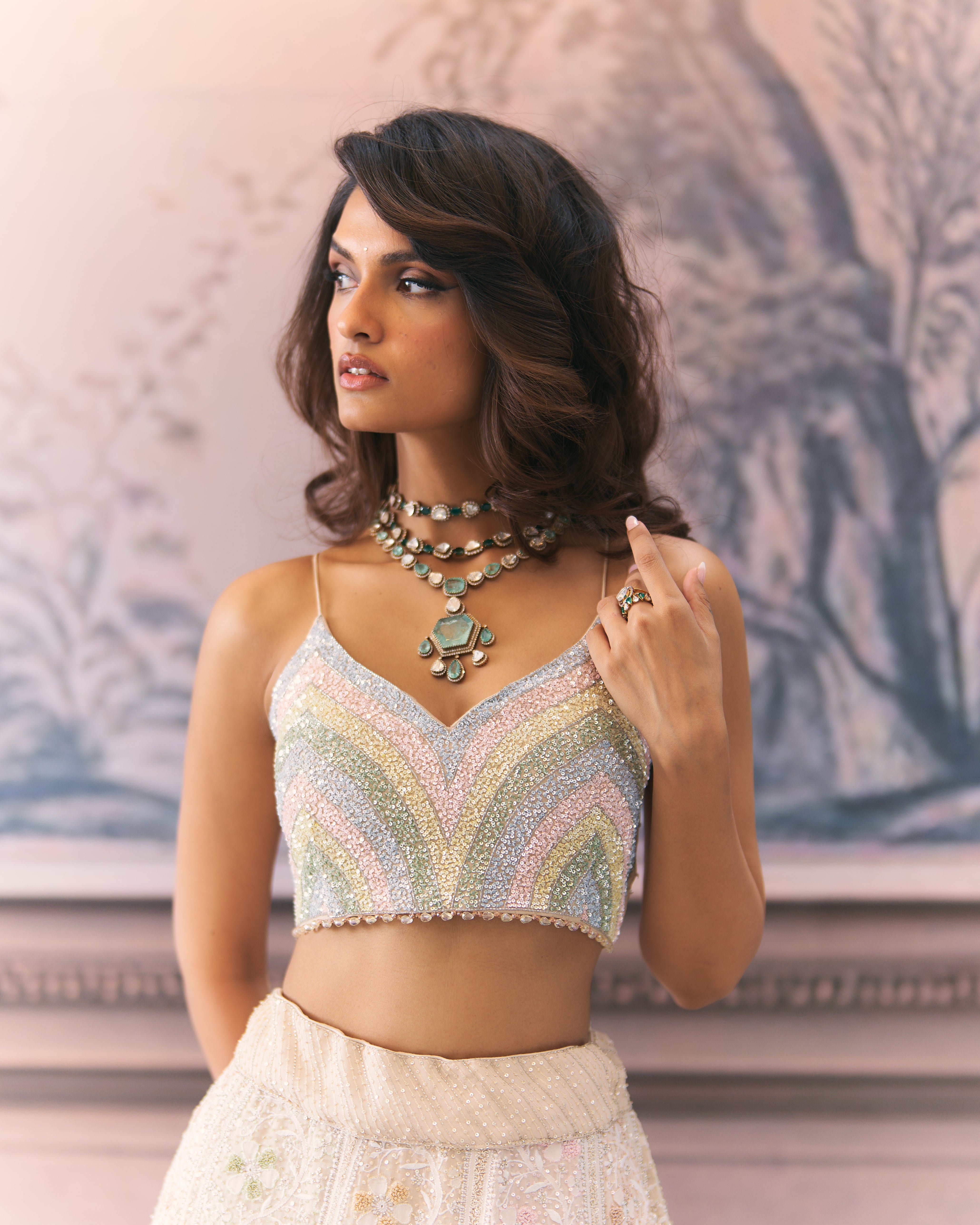 Ek-Taar Multicolour Chikankari Bridal Lehenga Set