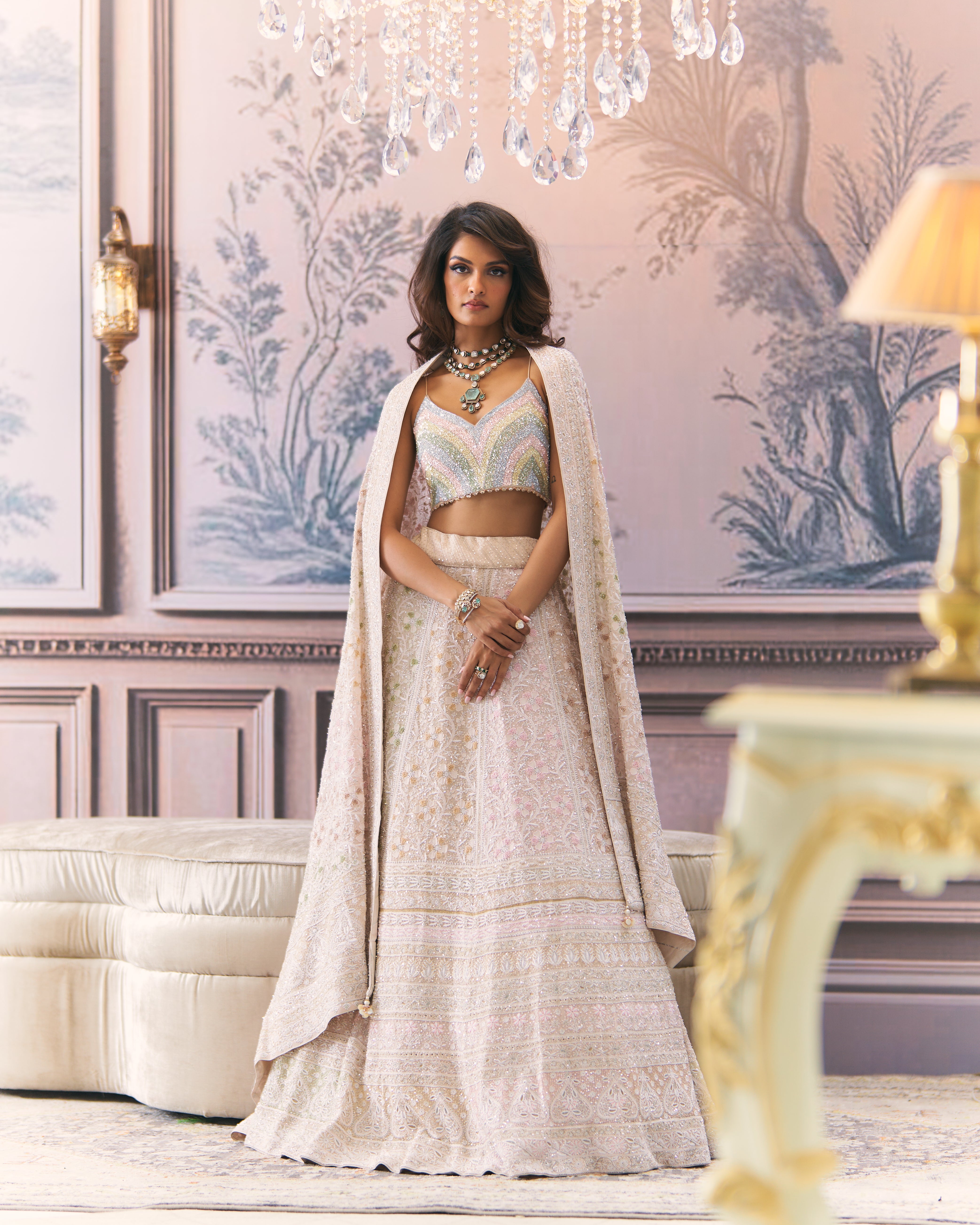 Ek-Taar Multicolour Chikankari Bridal Lehenga Set