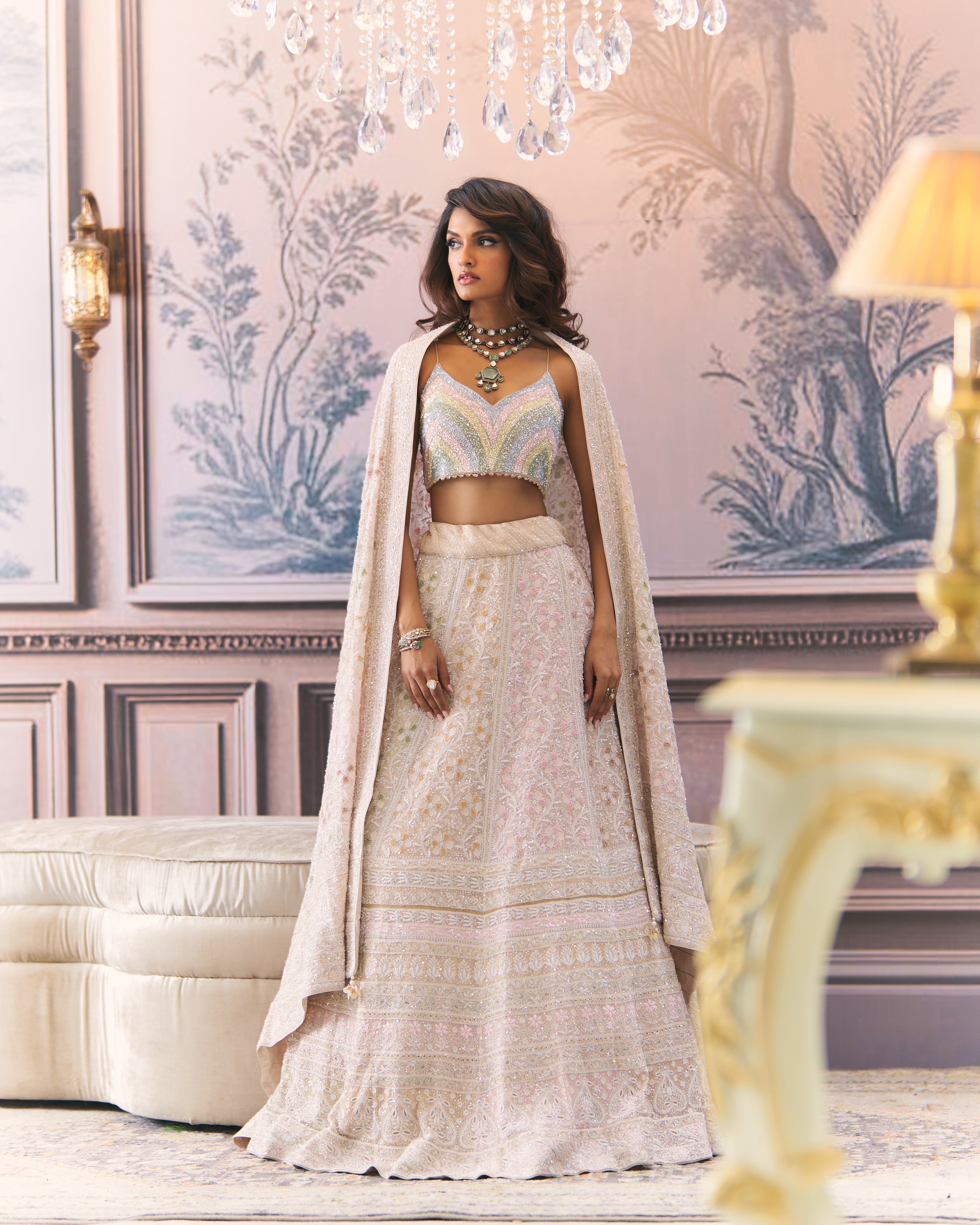 Ek-Taar Multicolour Chikankari Bridal Lehenga Set