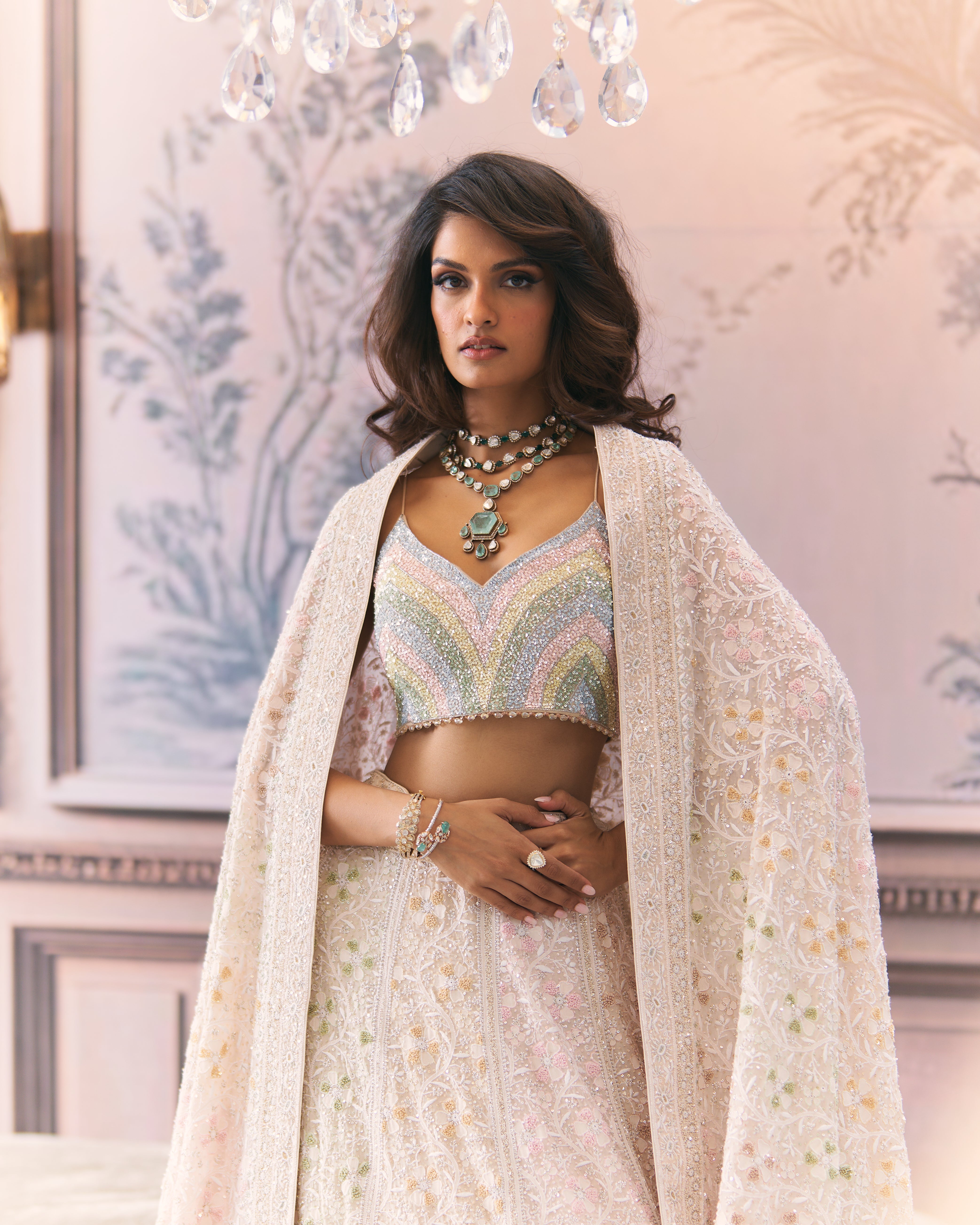 Ek-Taar Multicolour Chikankari Bridal Lehenga Set