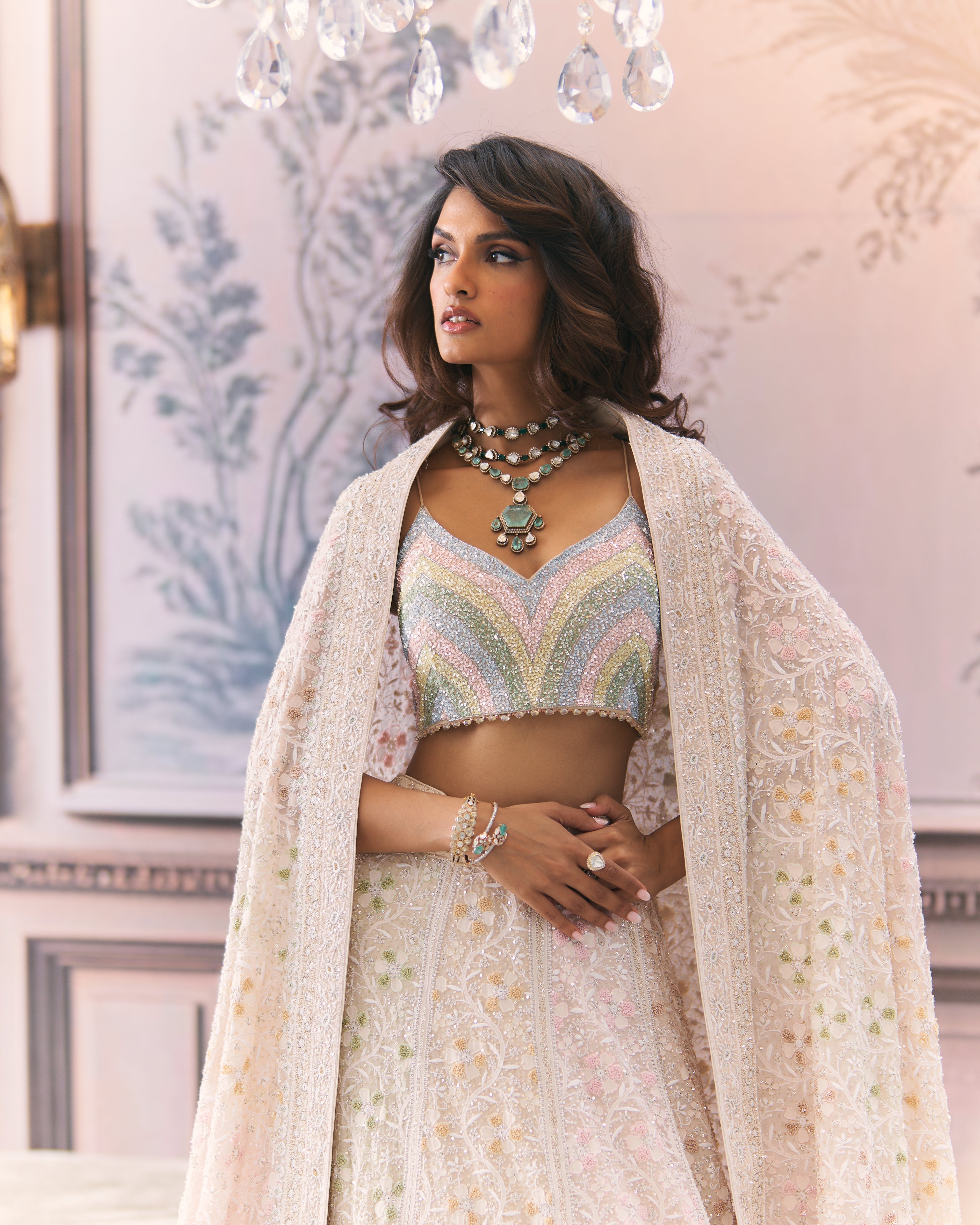 Ek-Taar Multicolour Chikankari Bridal Lehenga Set