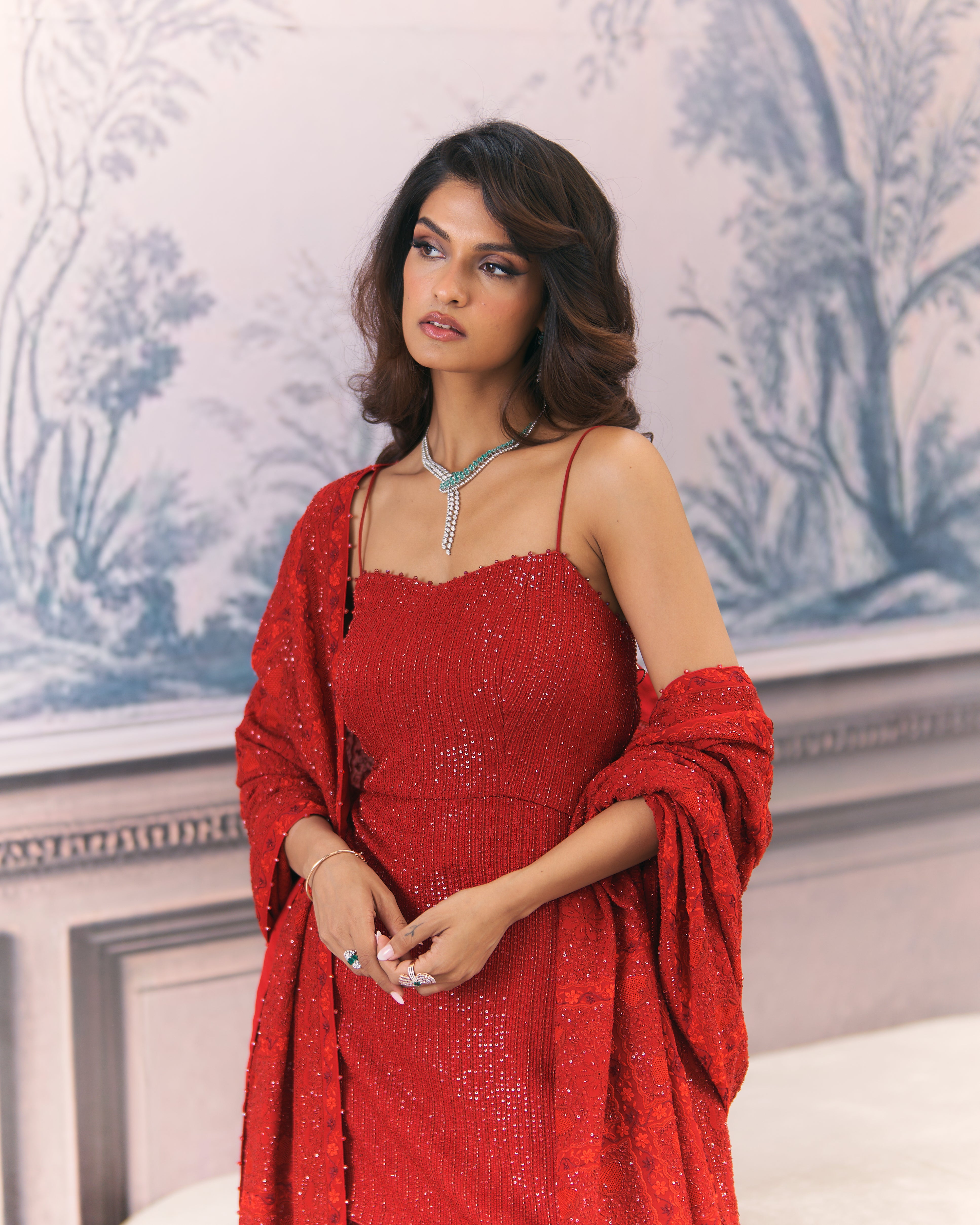 Crimson red sharara and statament heavy dupatta set