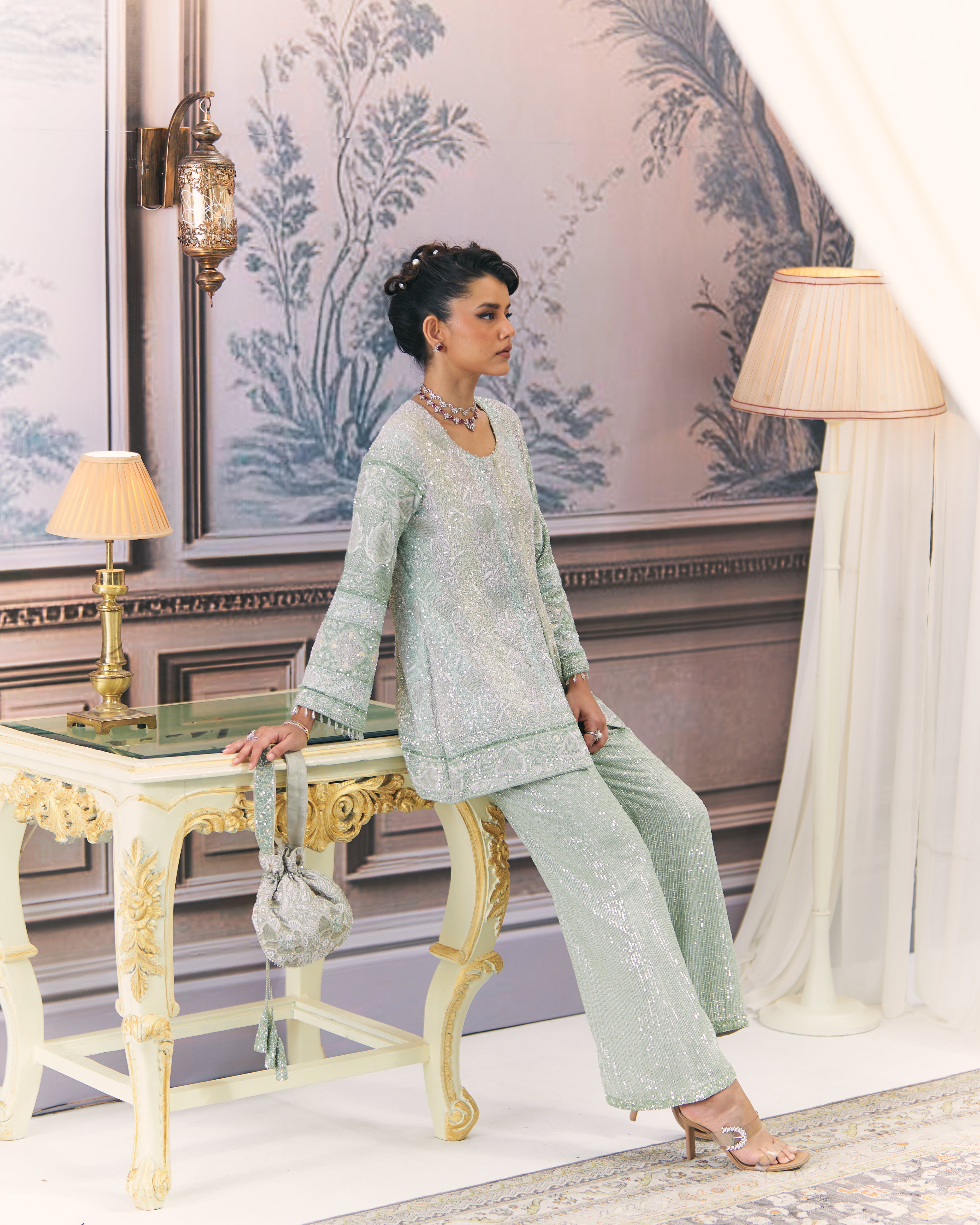 Multicolour Chikankari Gilet Co-Ord Set