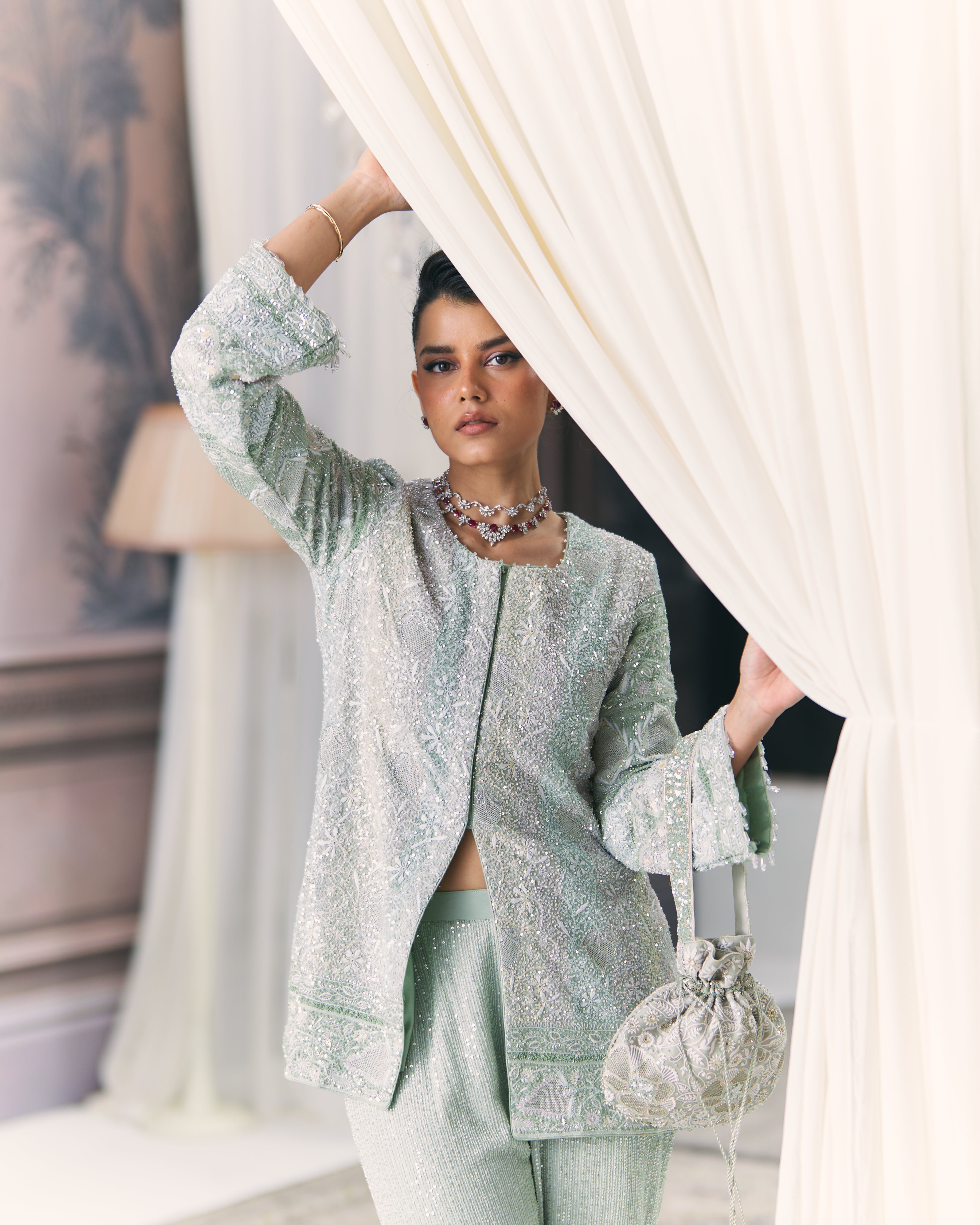 Multicolour Chikankari Gilet Co-Ord Set