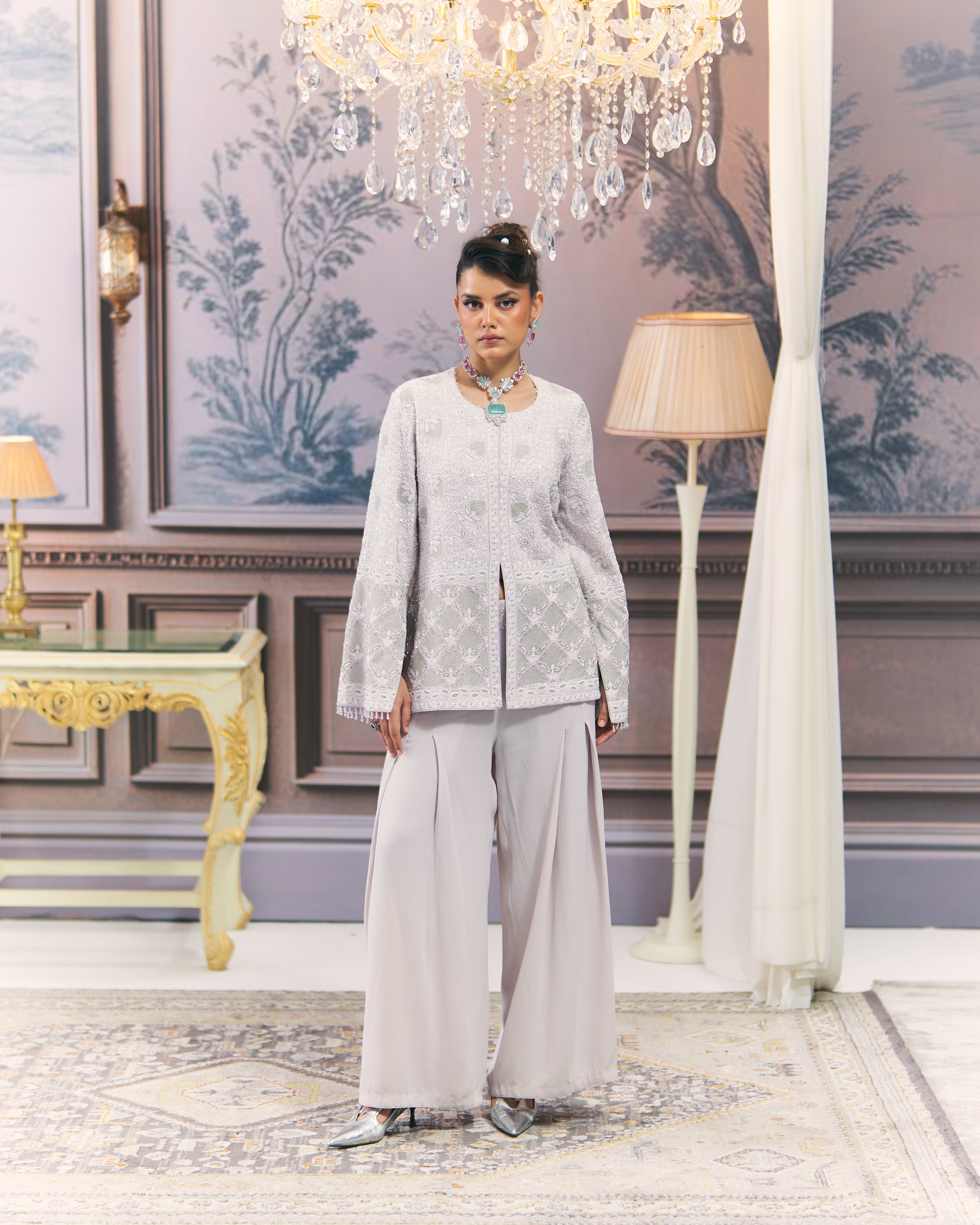 Lilac Chikankari Gilet Co-Ord Set