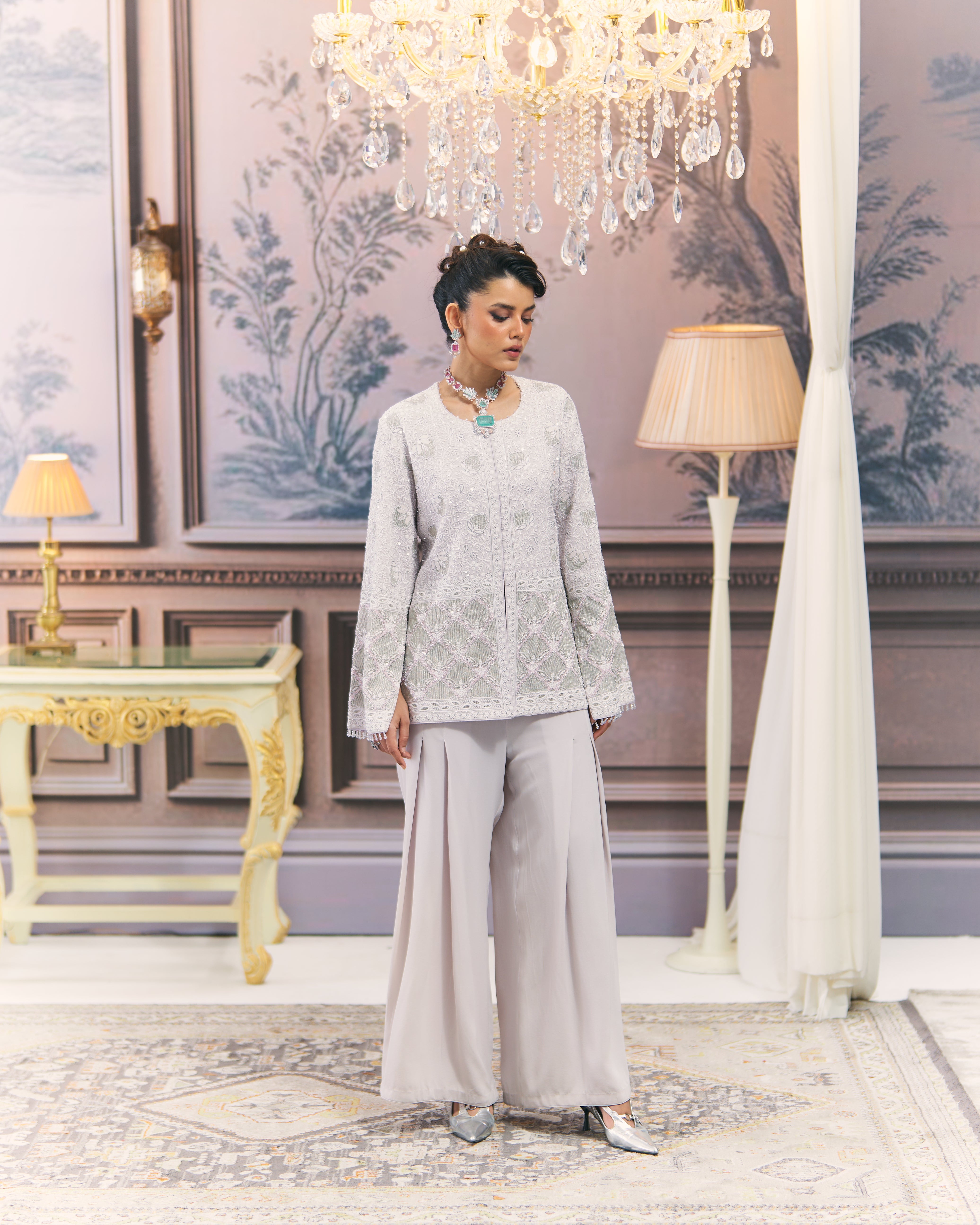 Lilac Chikankari Gilet Co-Ord Set