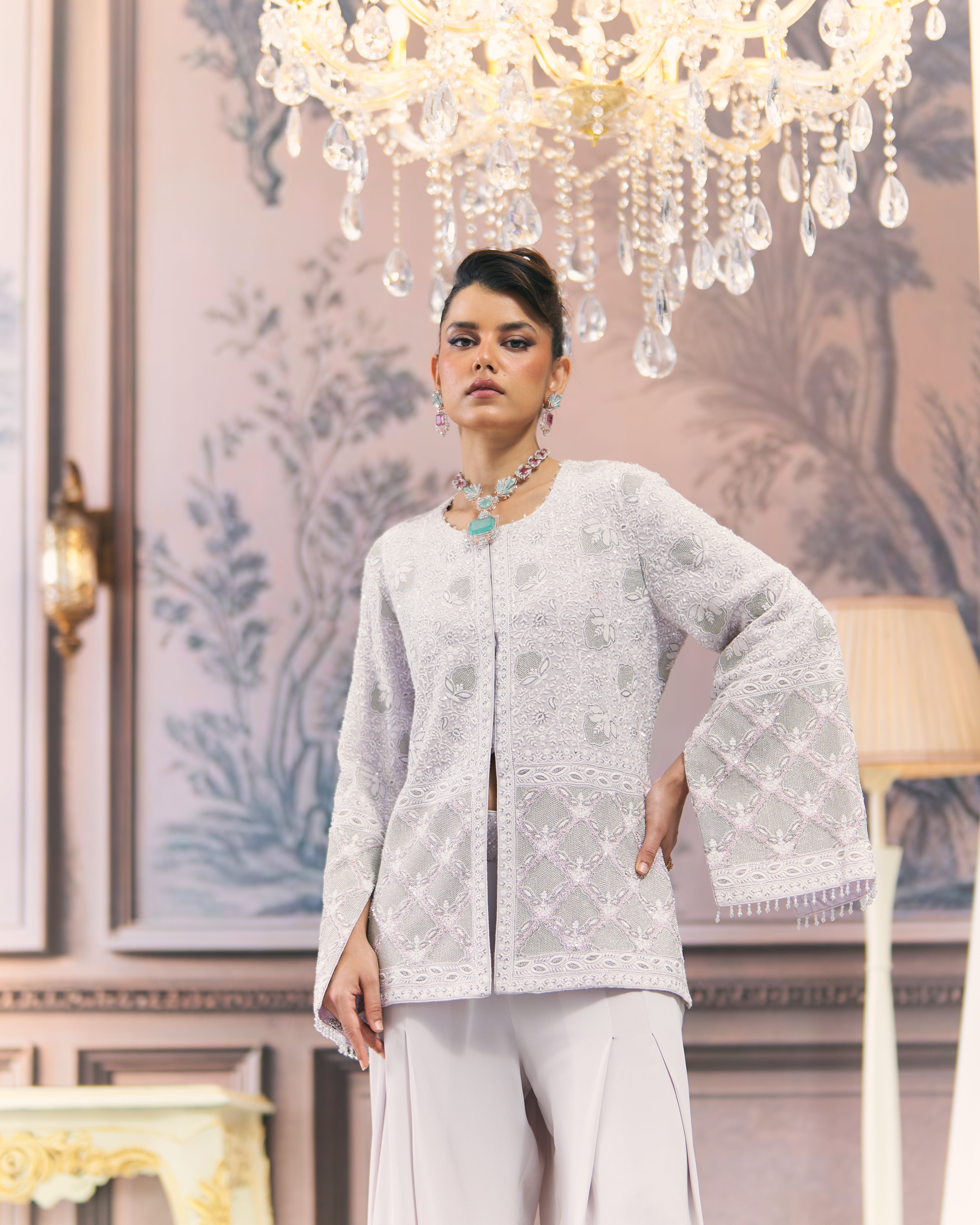 Lilac Georgette Ek Taar Chikankari Gilet Set