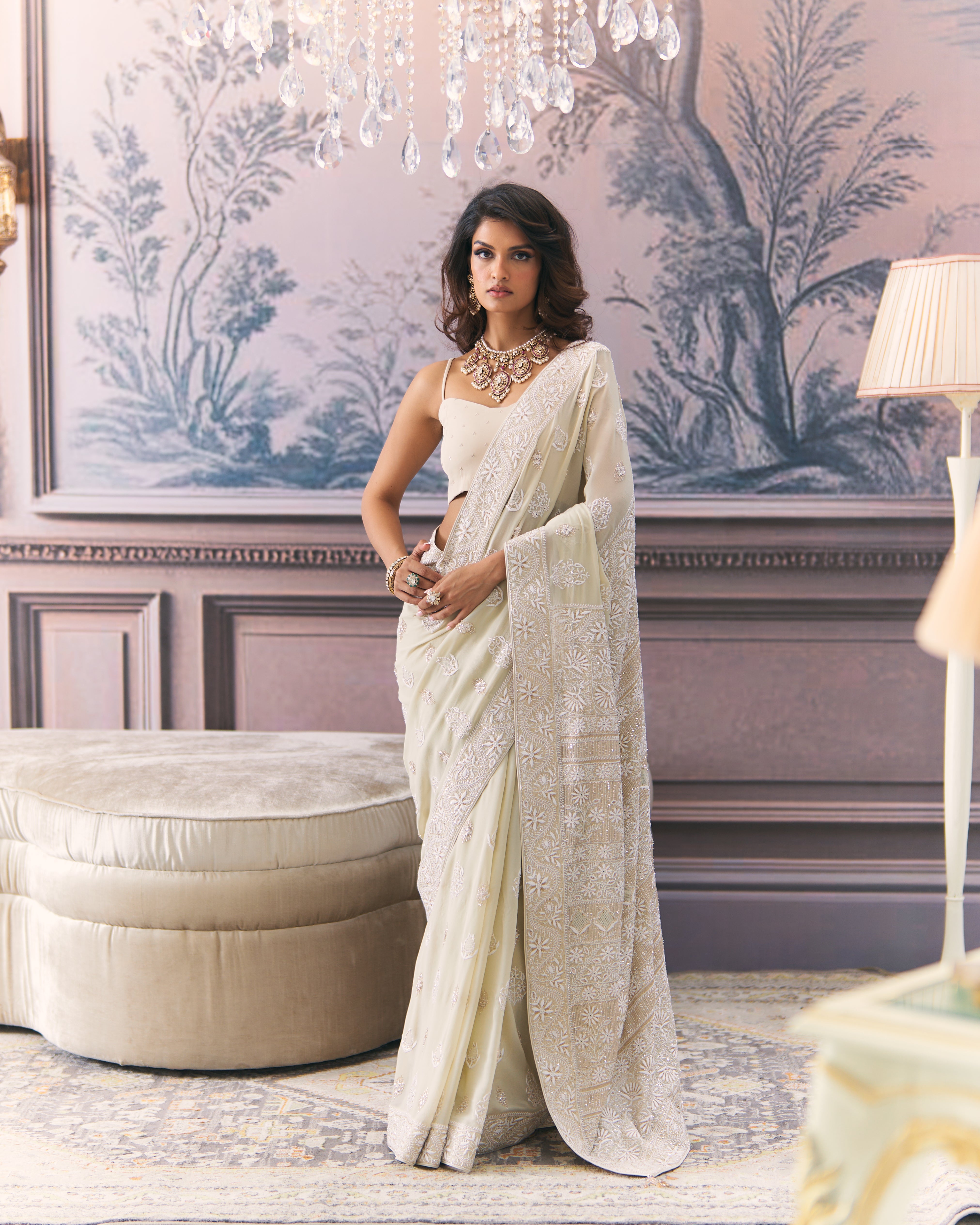 Beige Ek-Taar Chikankari Saree