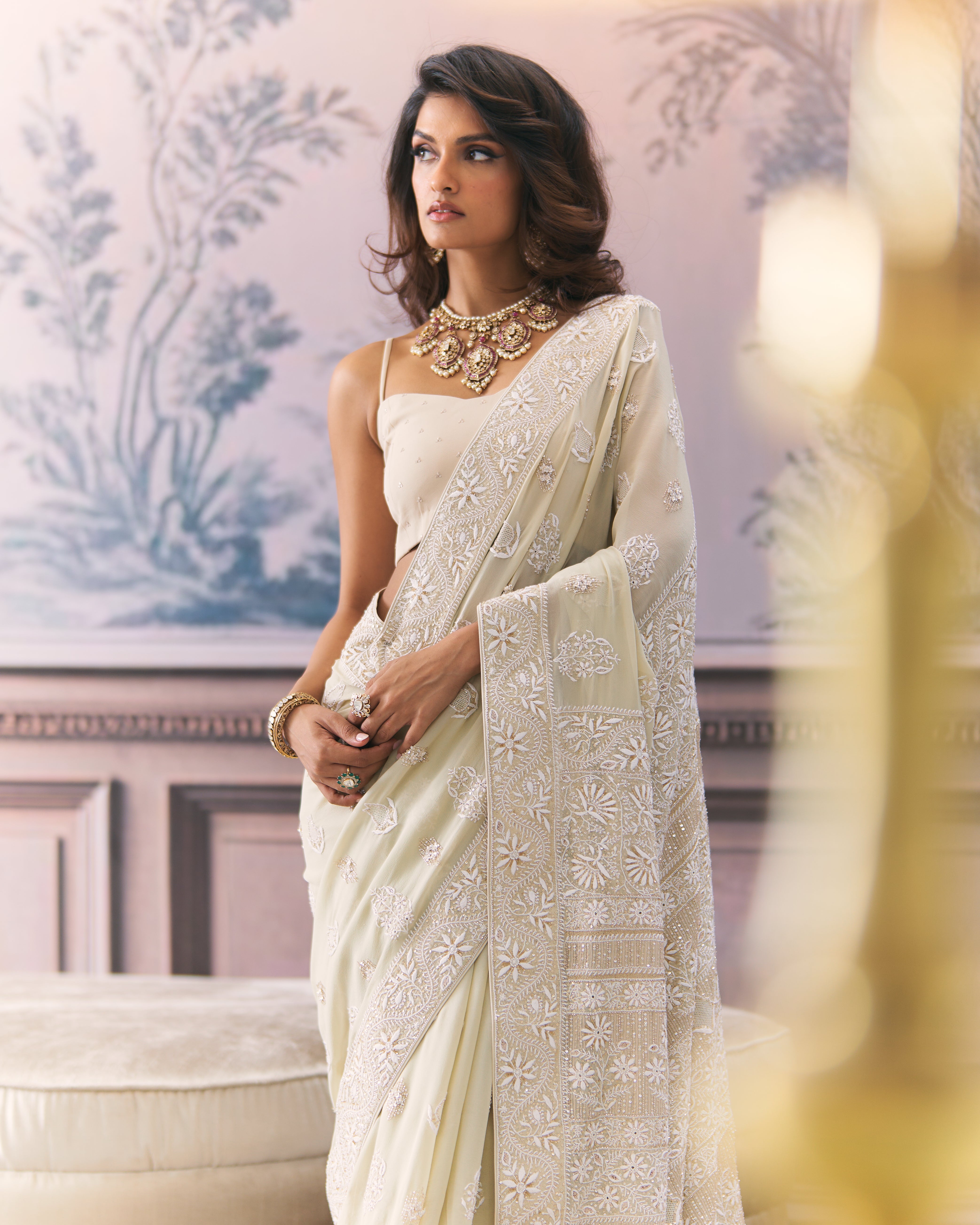 Beige Ek-Taar Chikankari Saree