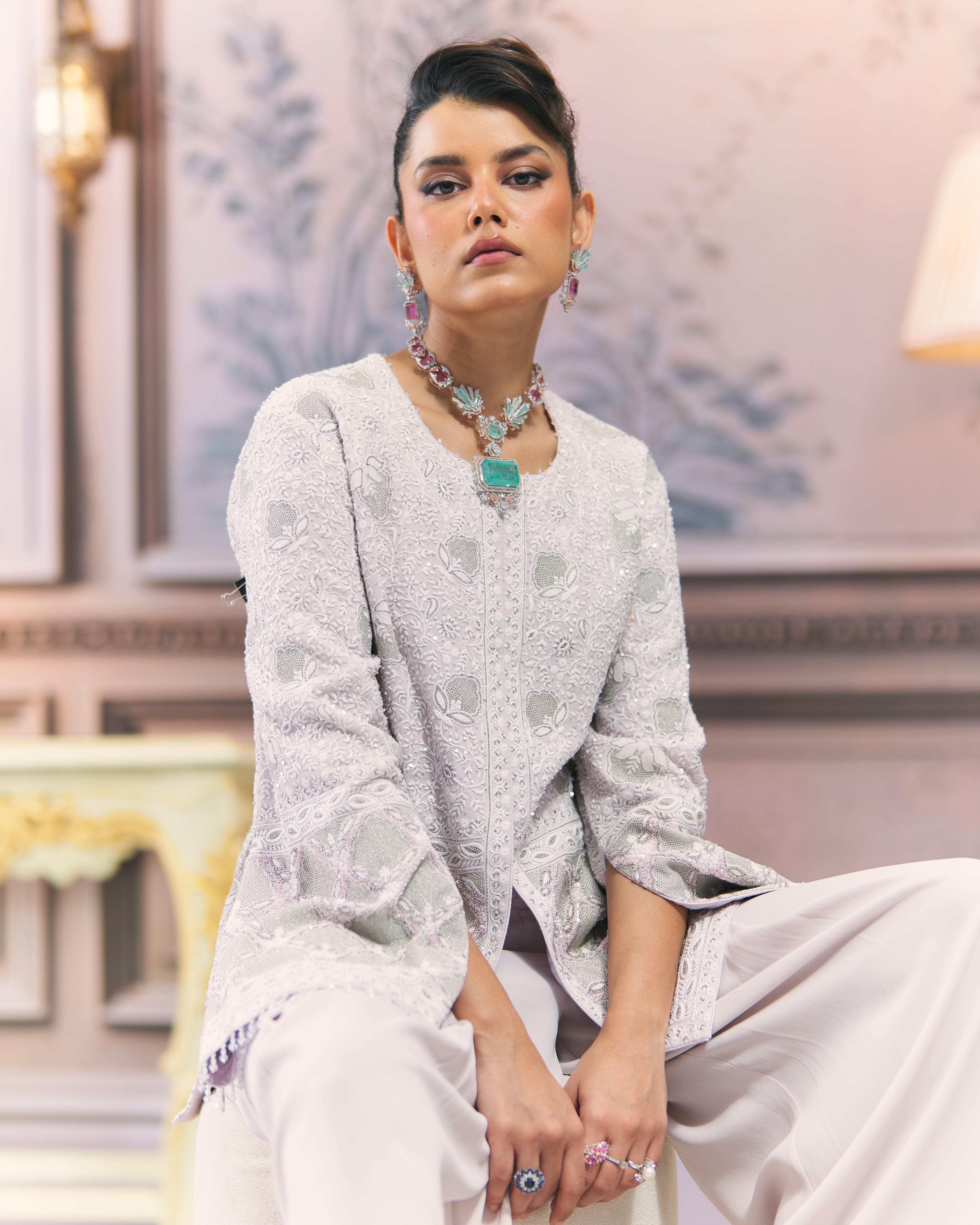 Lilac Chikankari Gilet Co-Ord Set
