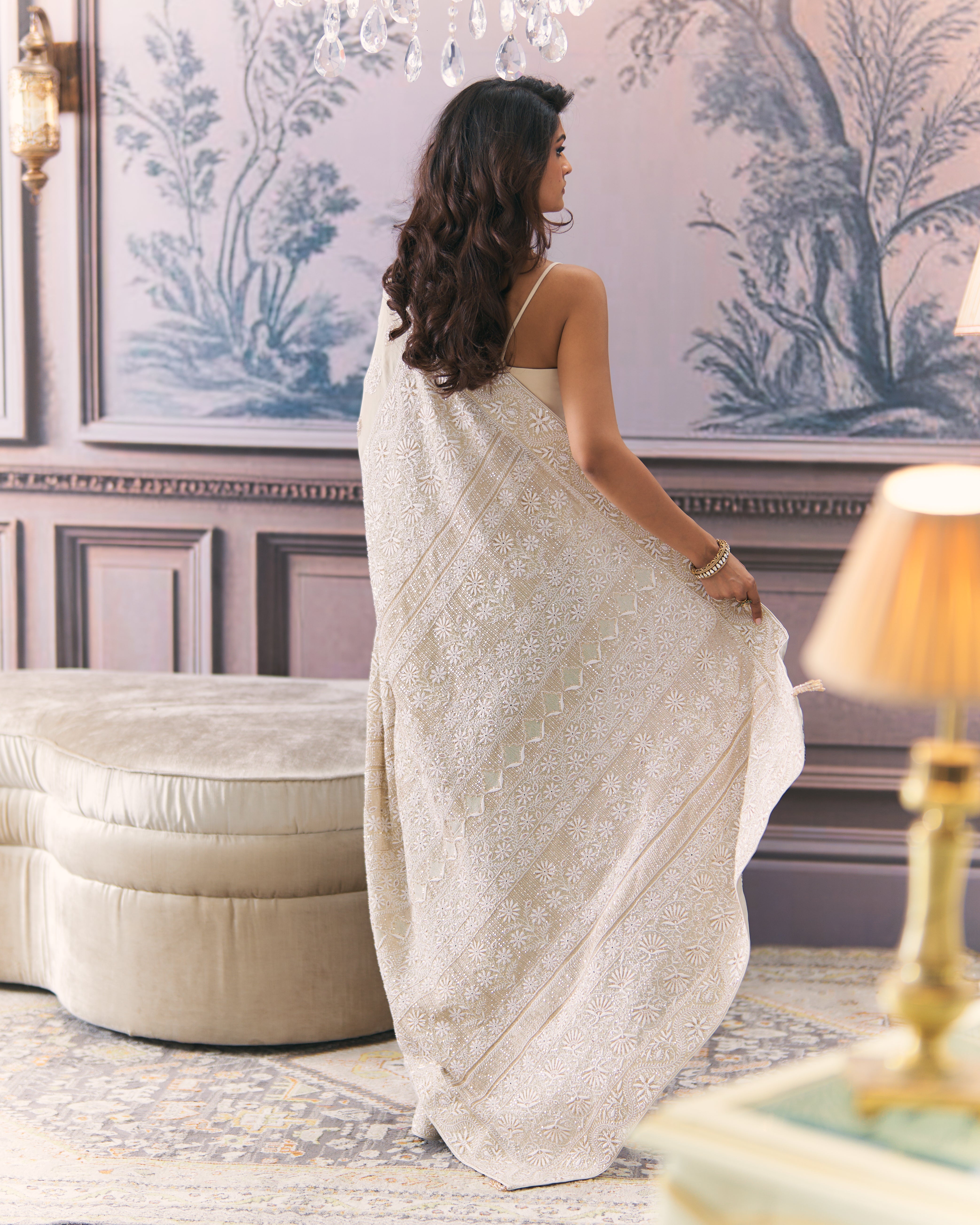 Beige Ek-Taar Chikankari Saree