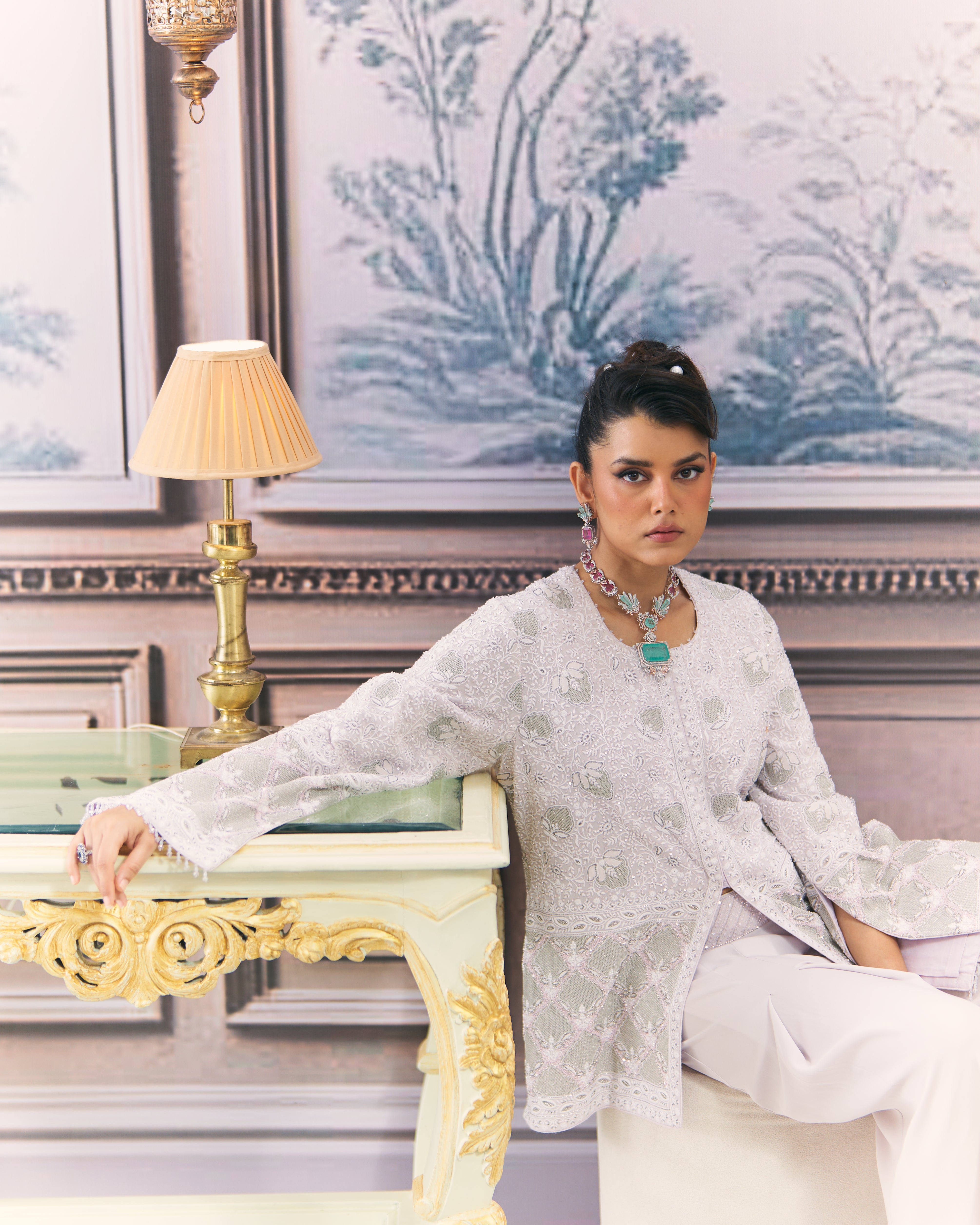 Lilac Chikankari Gilet Co-Ord Set