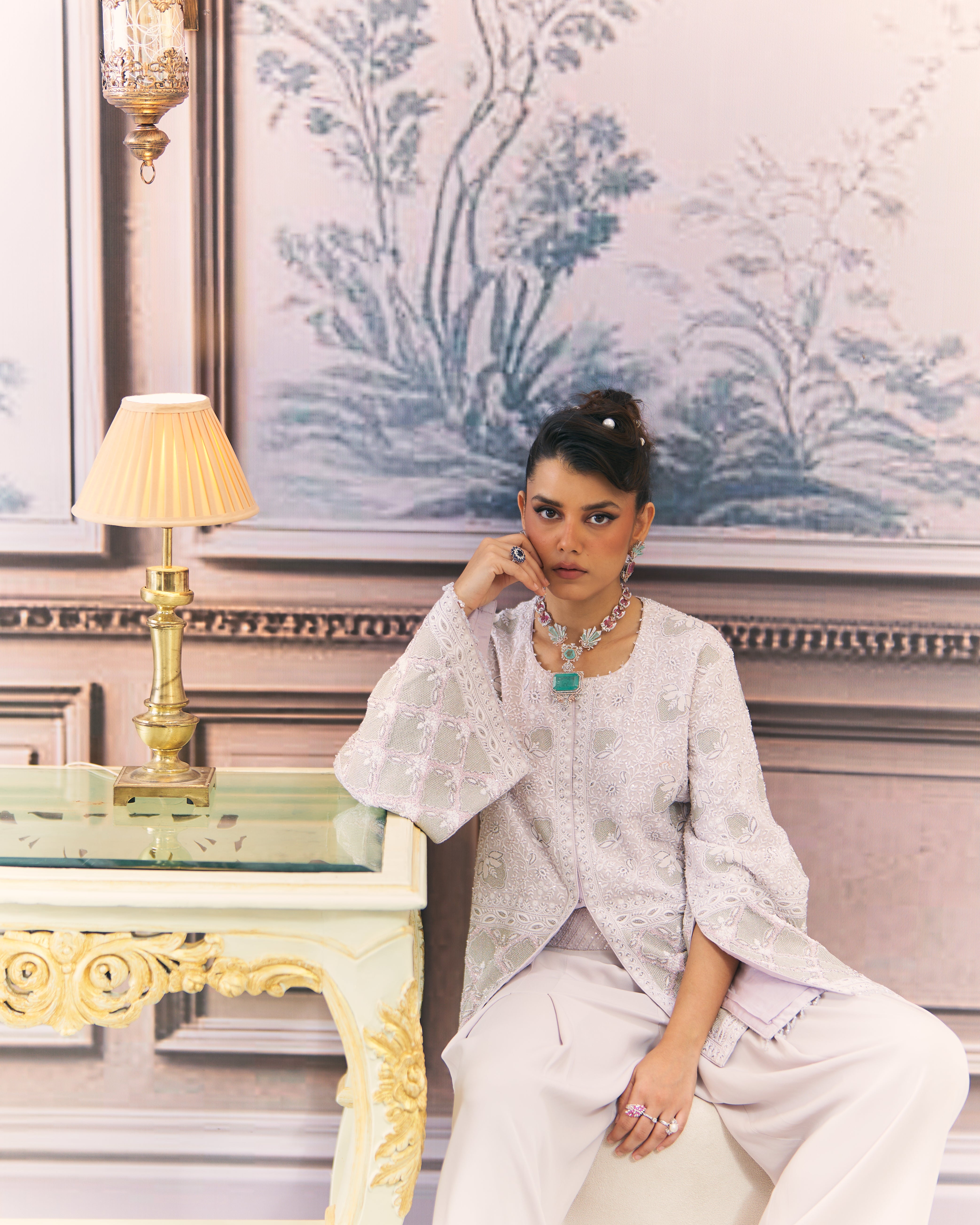 Lilac Chikankari Gilet Co-Ord Set