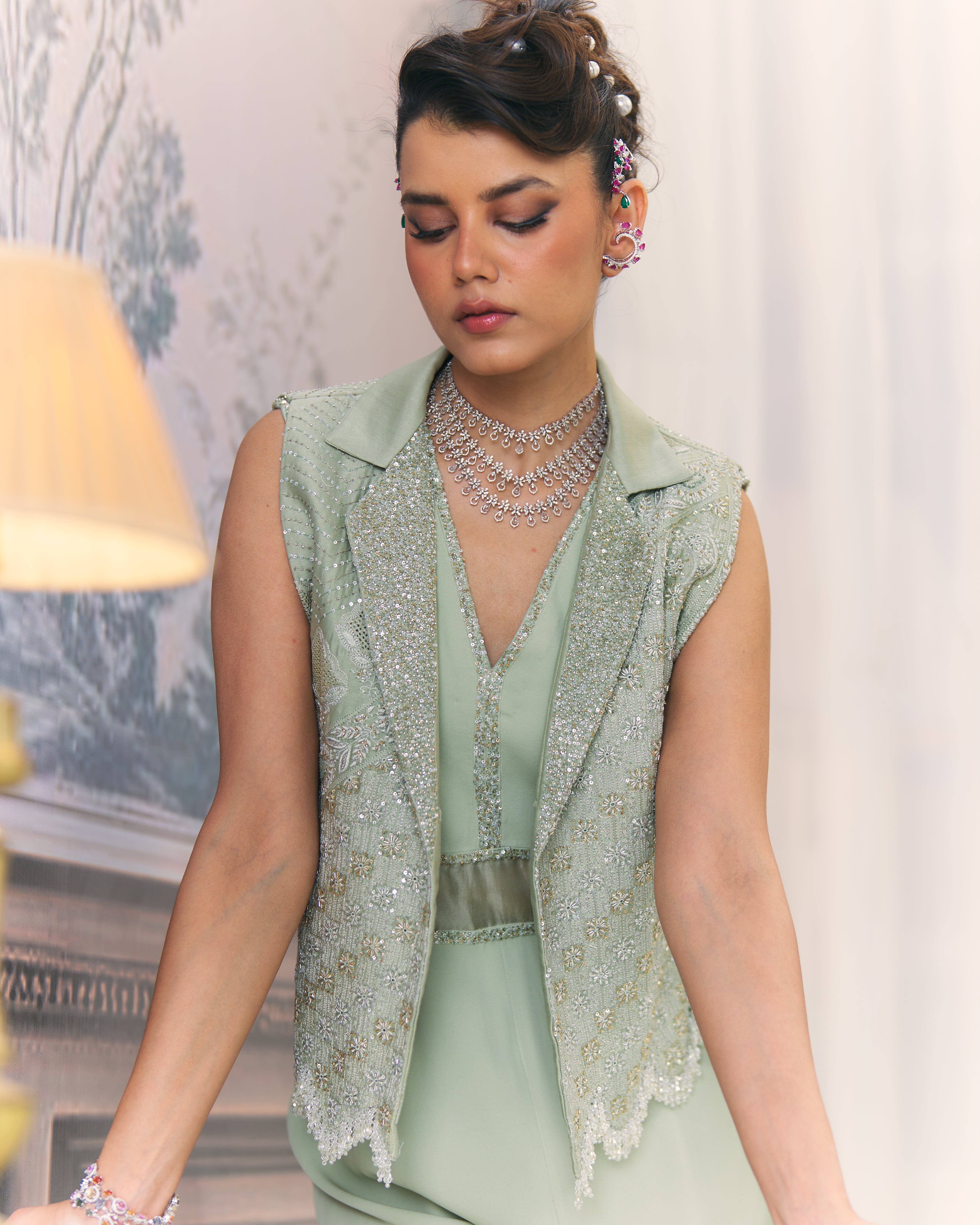 Chikankari Jumpsuit and Jacket Set