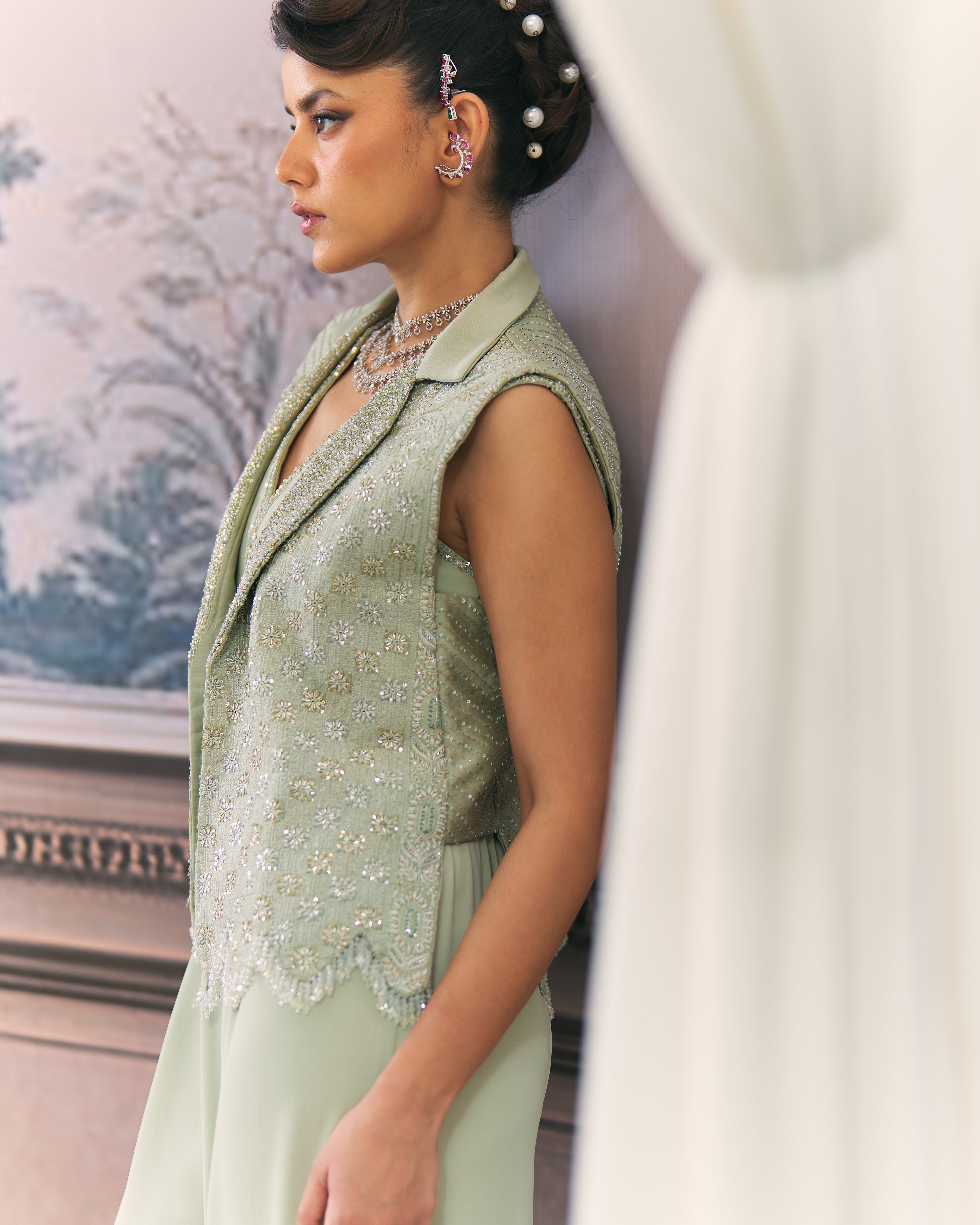 Chikankari Jumpsuit and Jacket Set