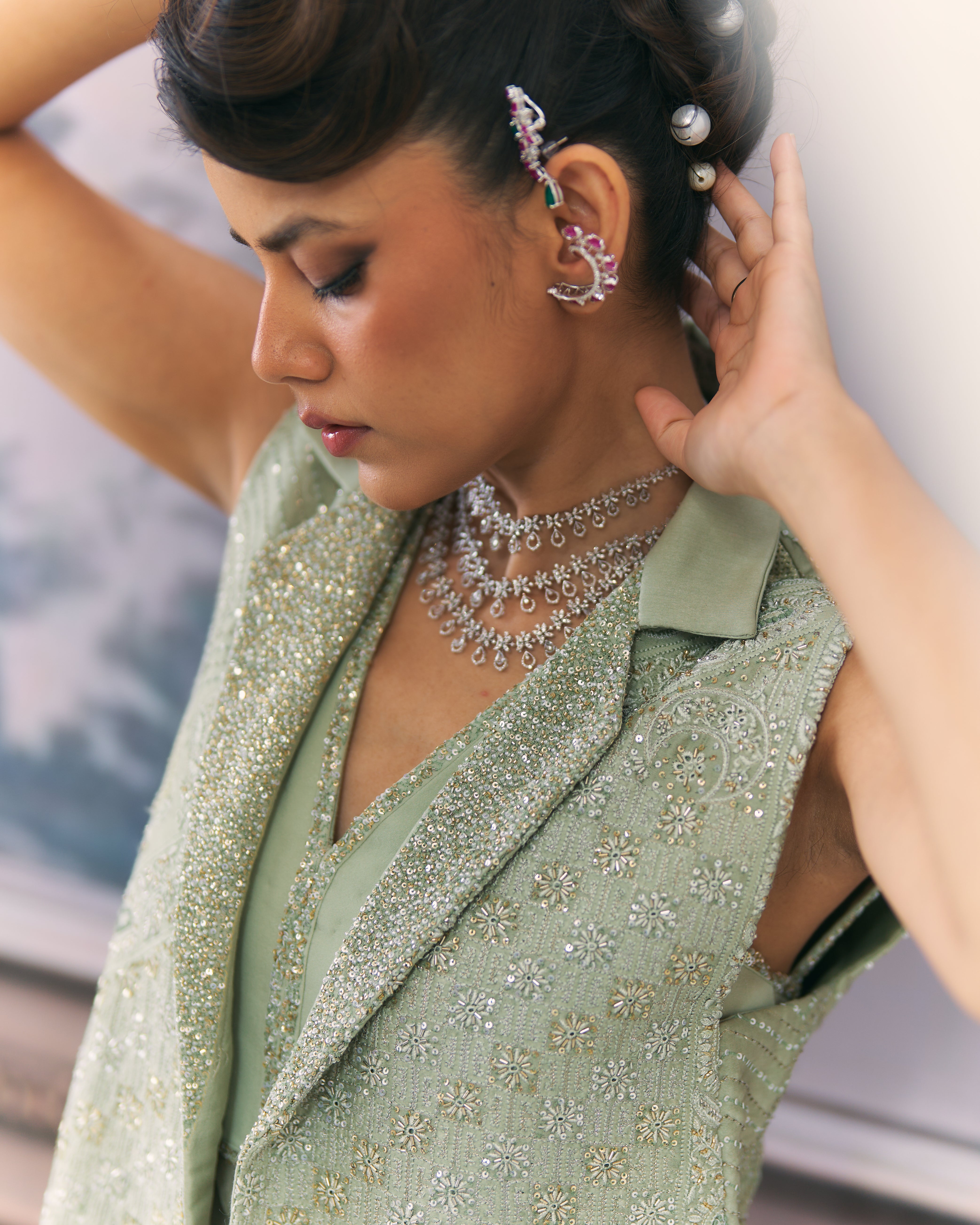 Chikankari Jumpsuit and Jacket Set