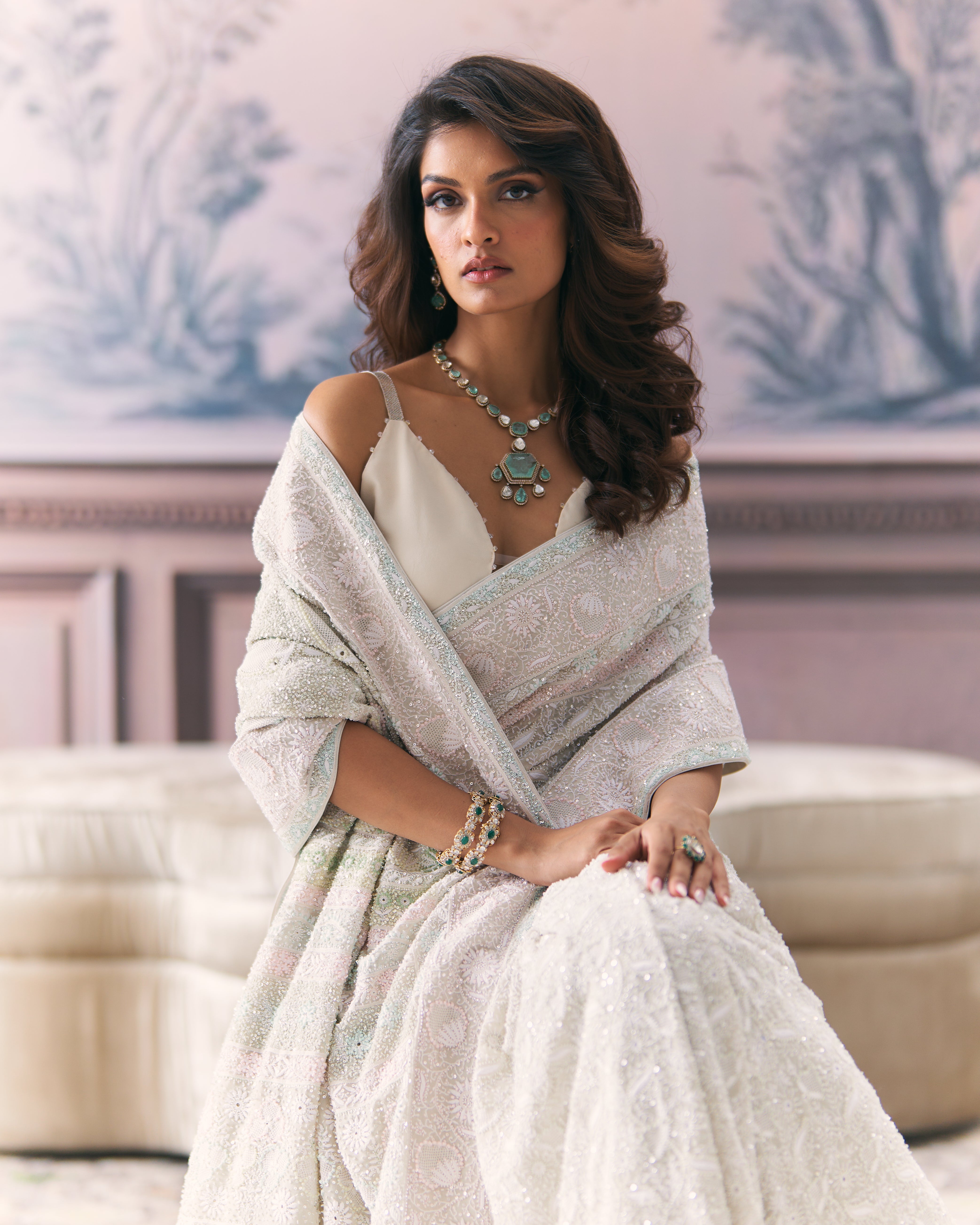 Multicolour Chikankari Ek-taar Saree