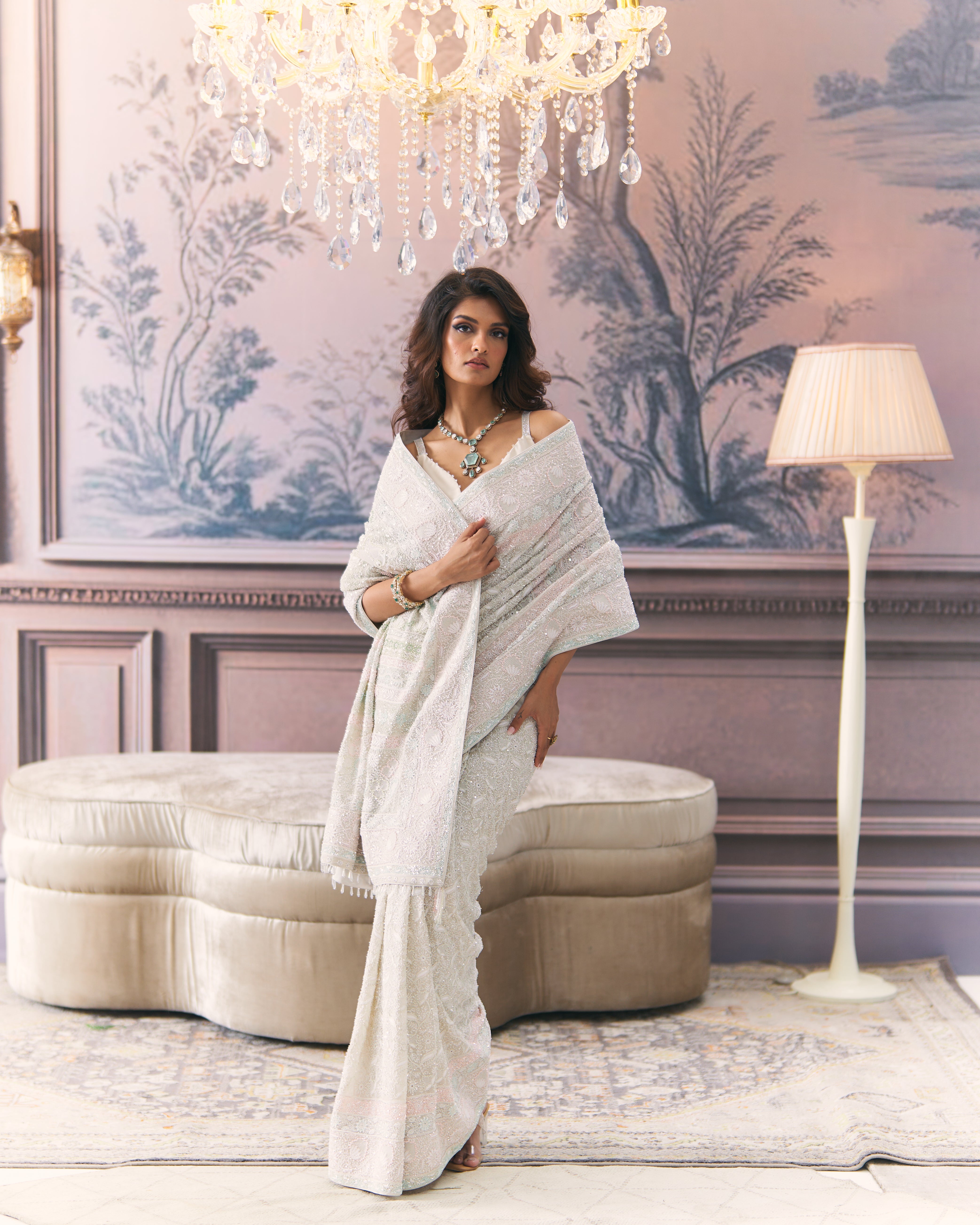 Multicolour Chikankari Ek-taar Saree