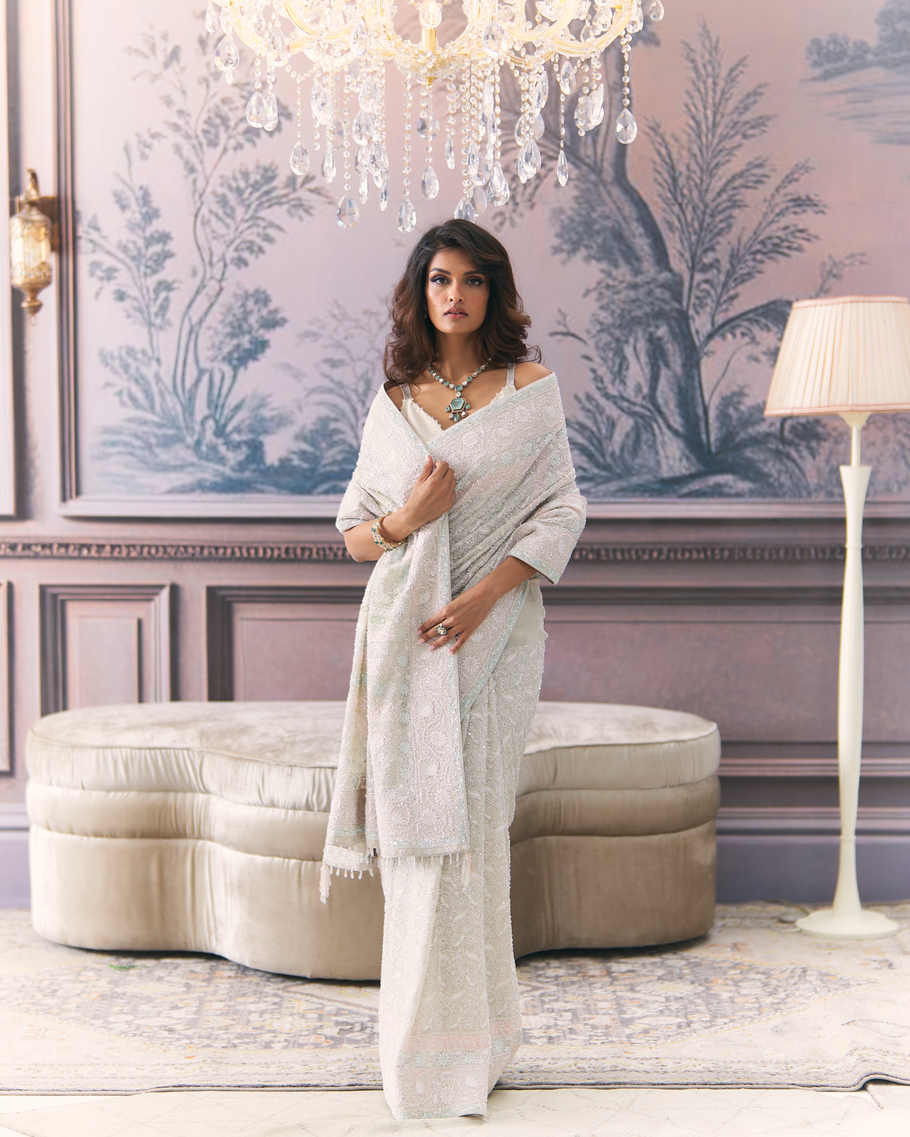 Multicolour Chikankari Ek-taar Saree