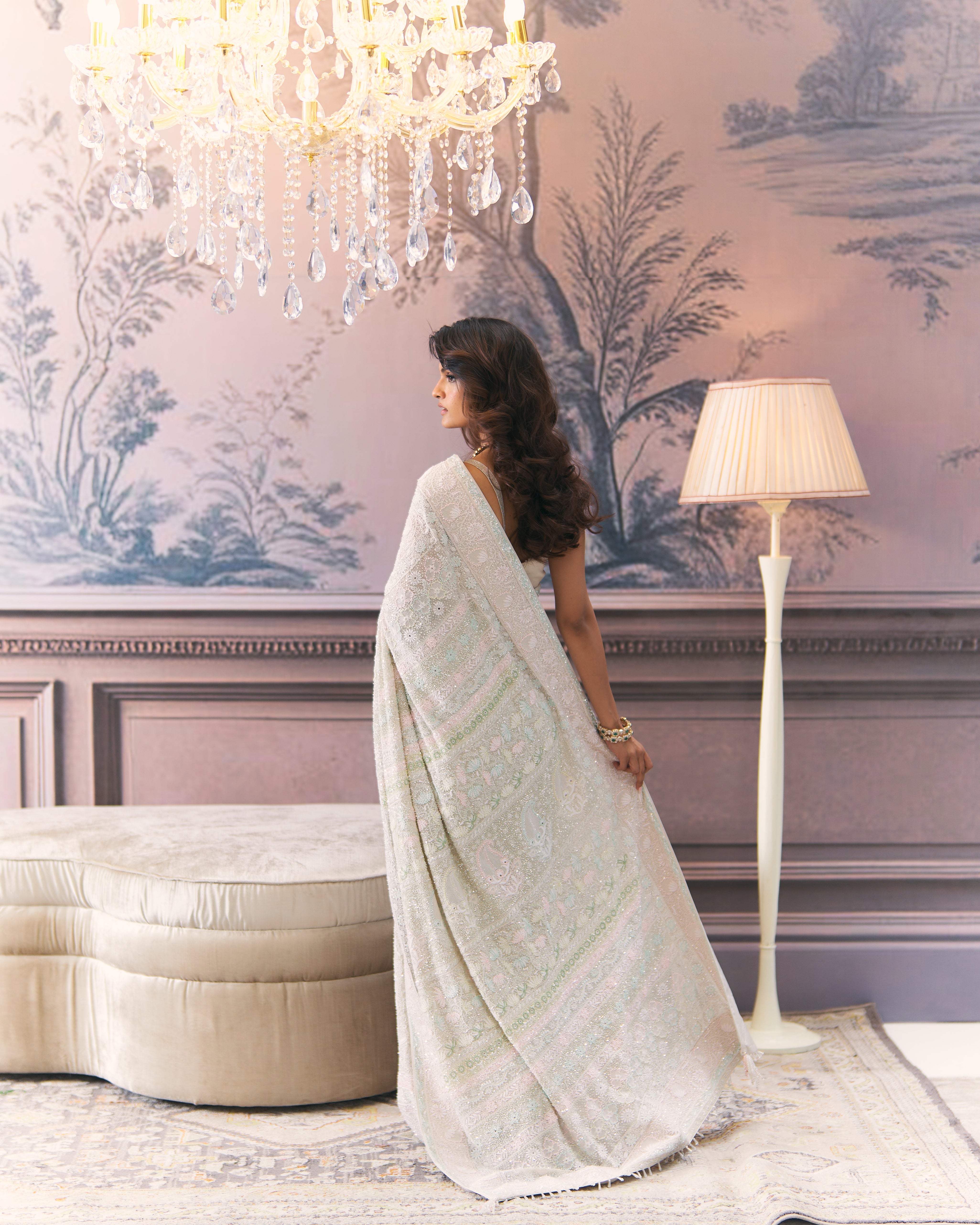 Multicolour Chikankari Ek-taar Saree