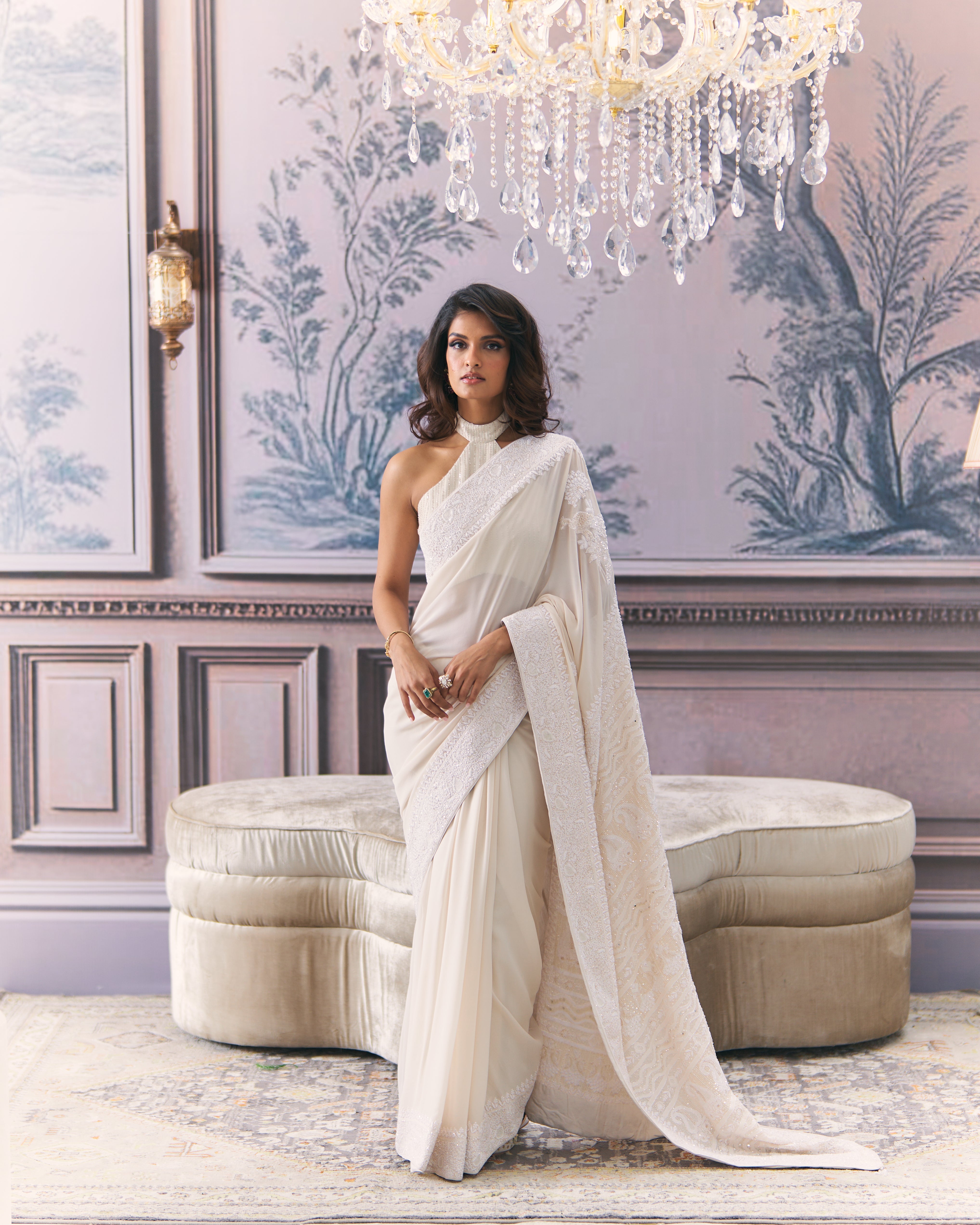 Classic Ivory Hand Embroidered Chikankari Saree