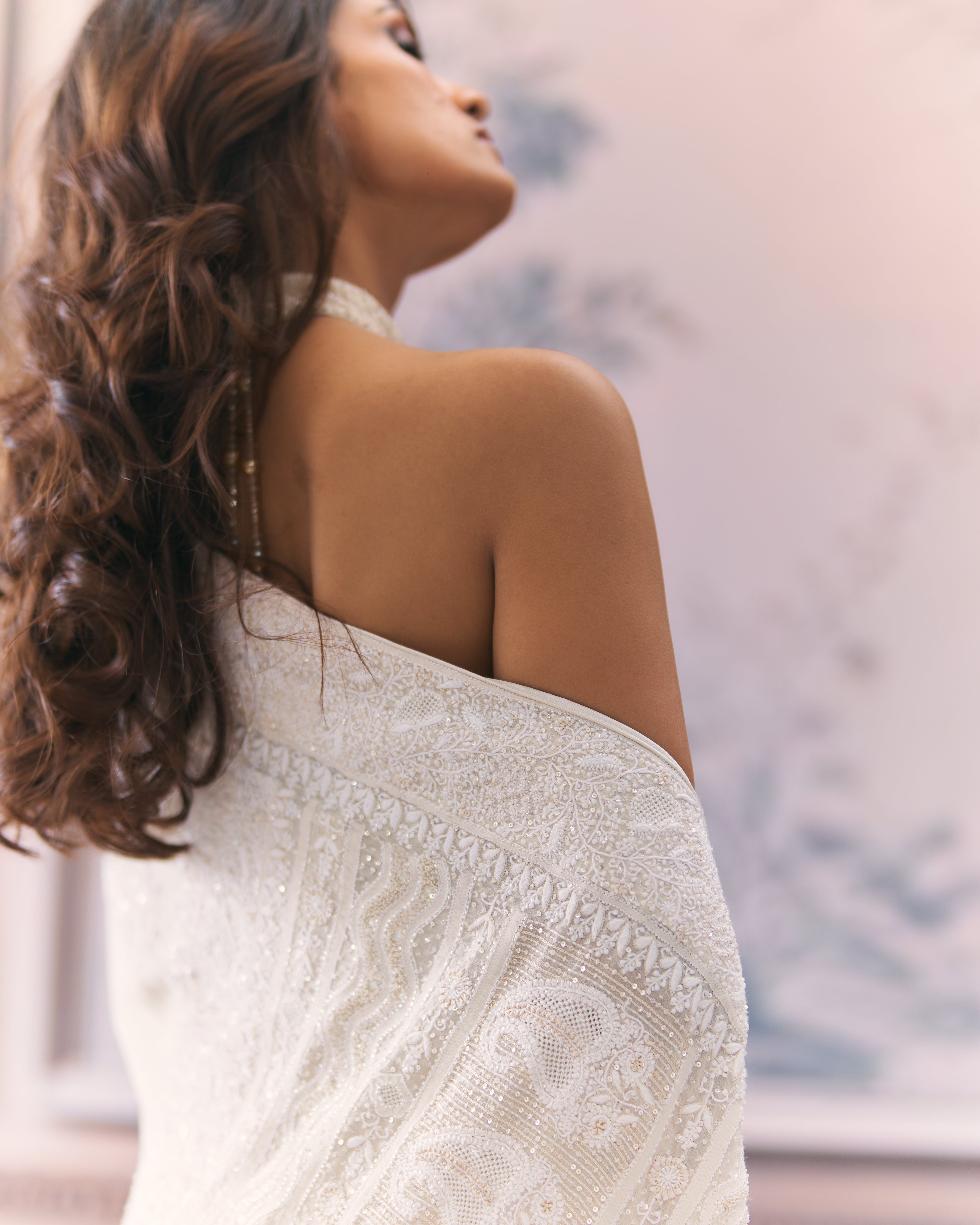 Classic Ivory Hand Embroidered Chikankari Saree