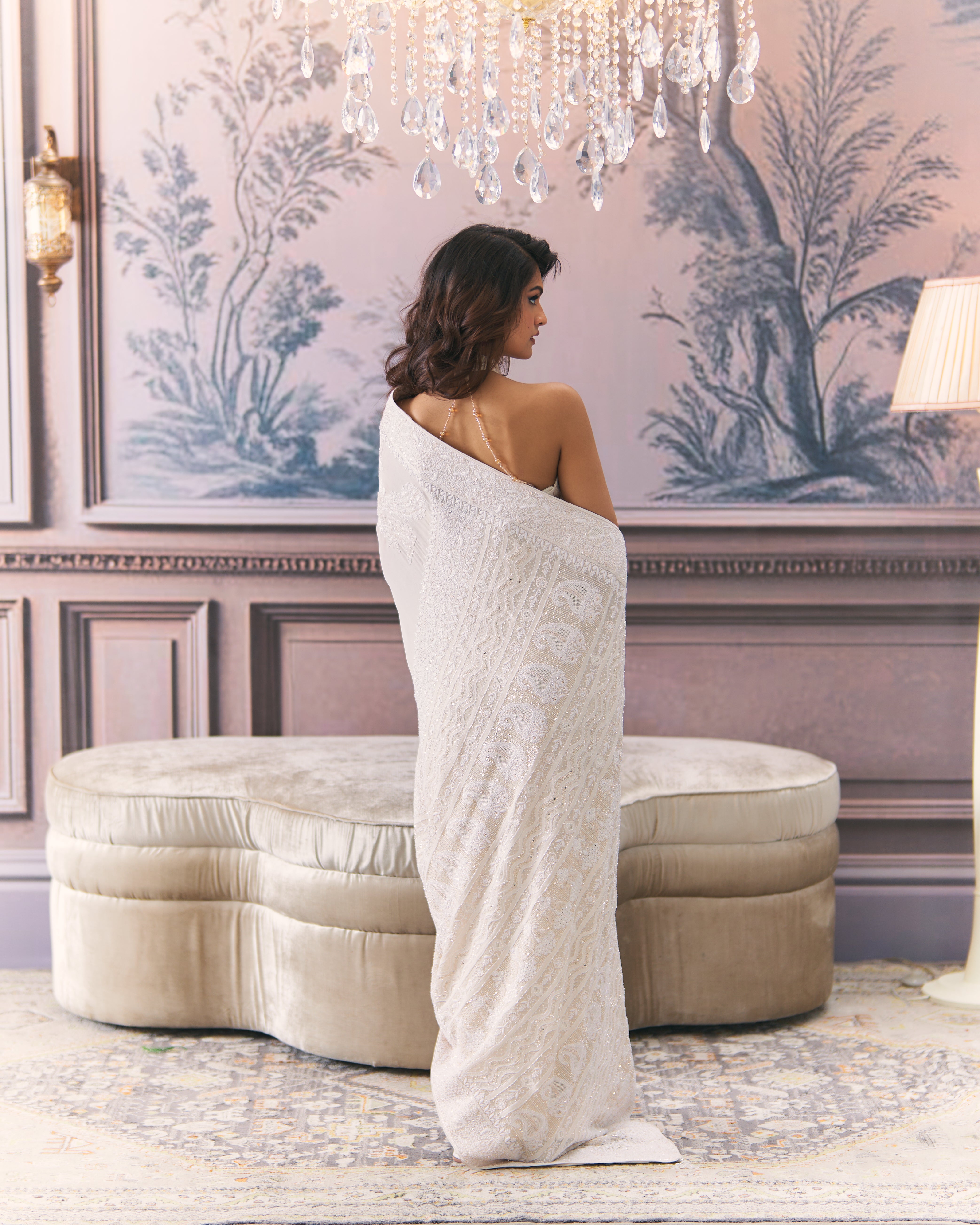 Classic Ivory Hand Embroidered Chikankari Saree