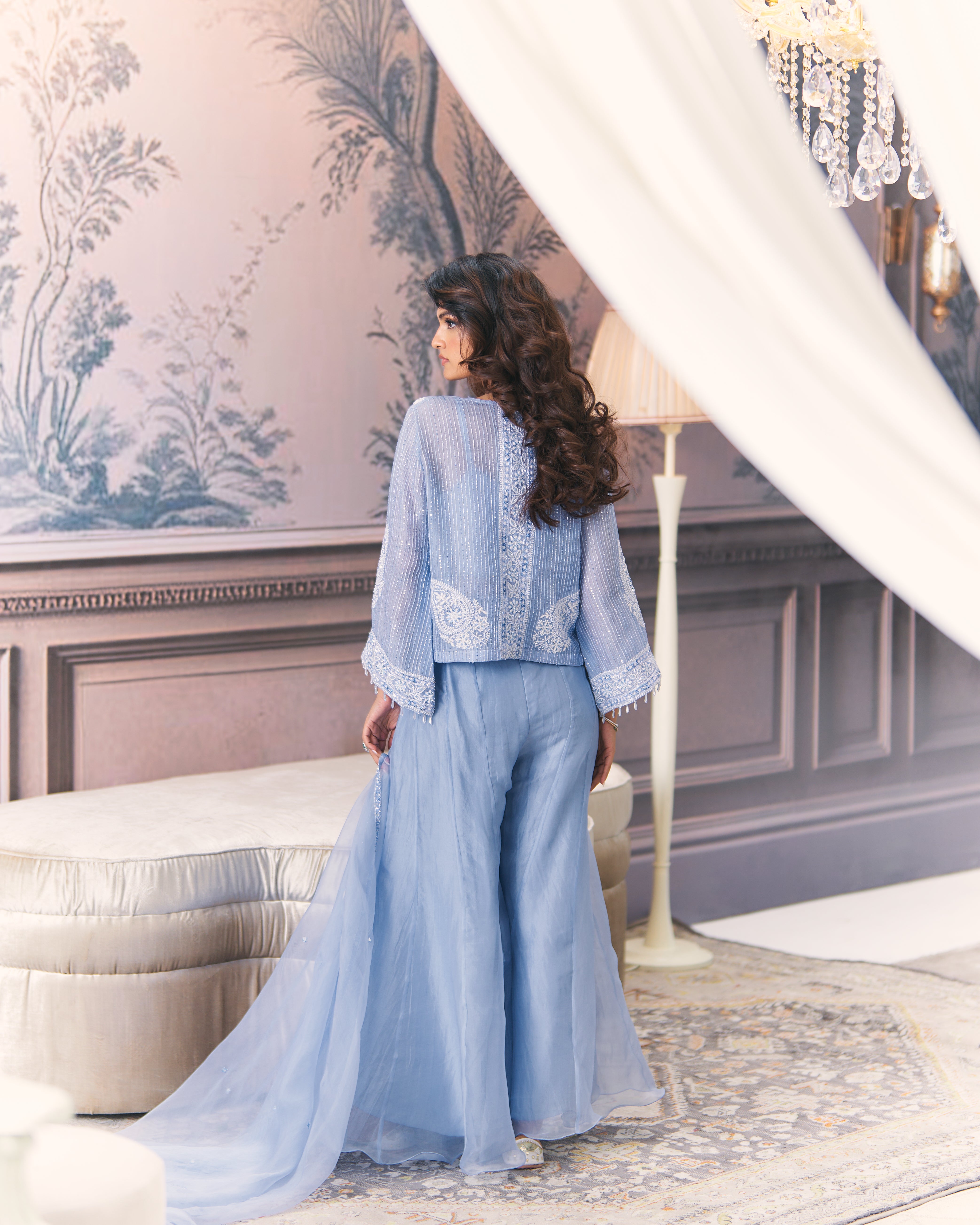 Short Chikankari Jacket and Sharara Set