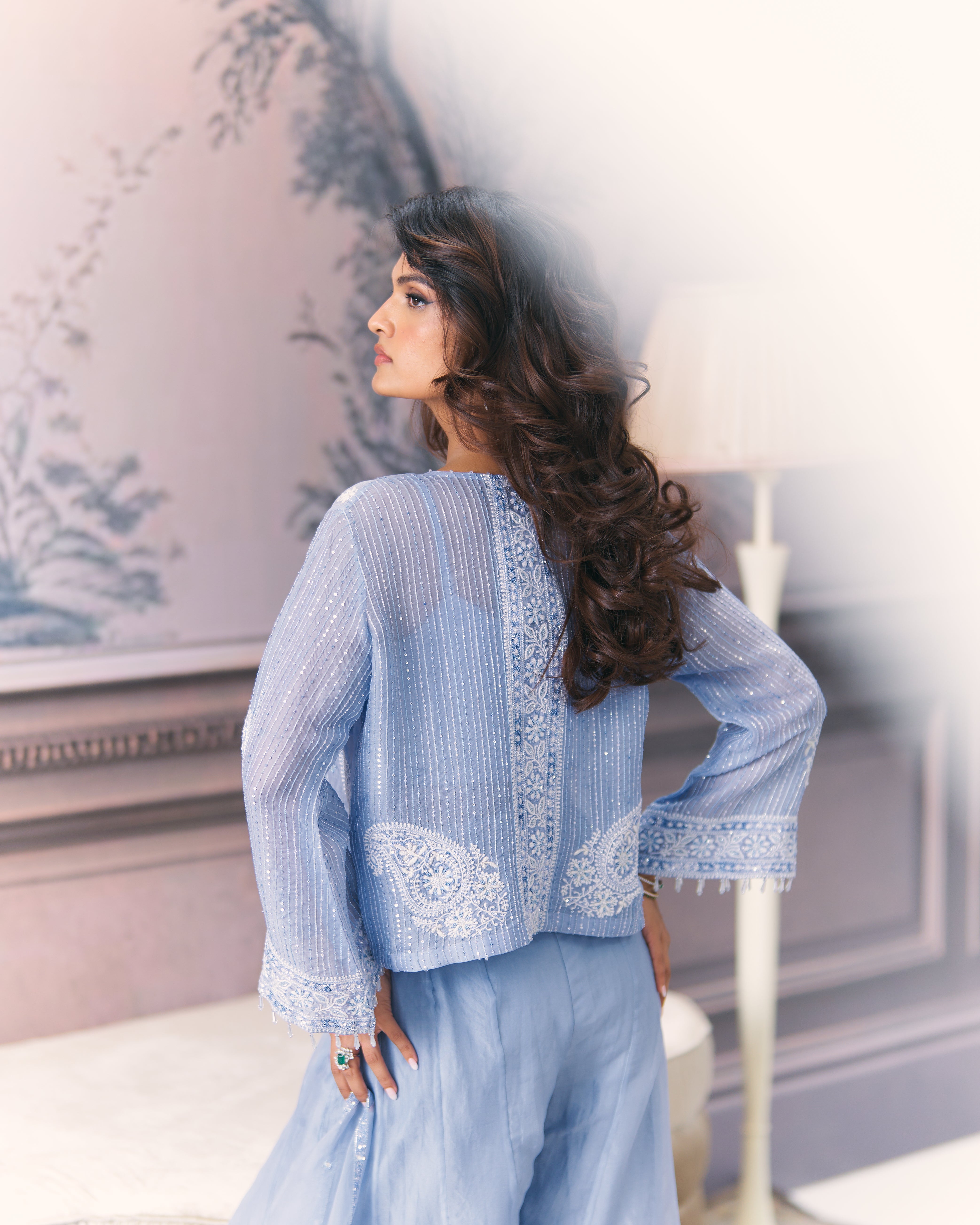 Short Chikankari Jacket and Sharara Set