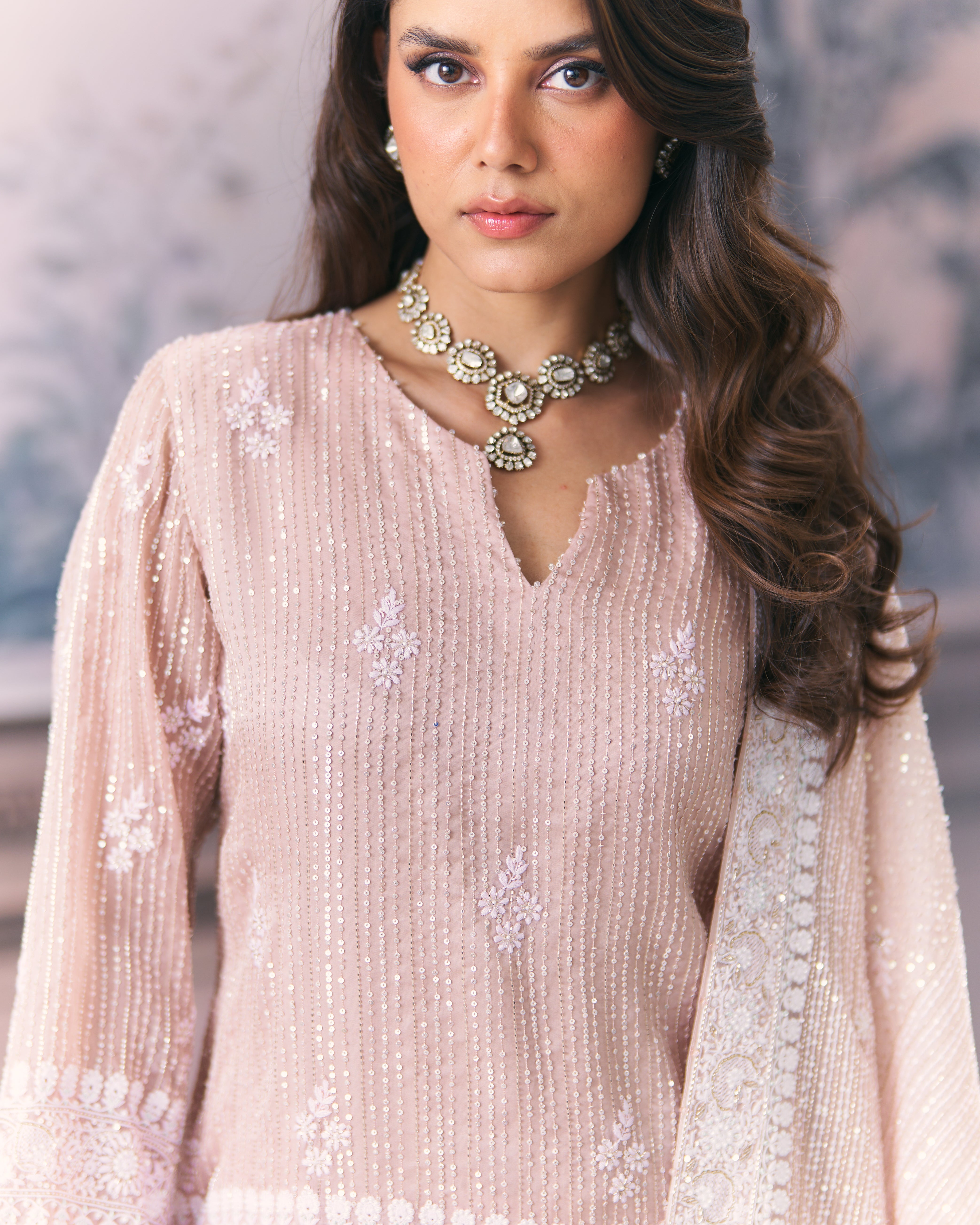 Awadh Inspired Chikankari Organza Sharara Set