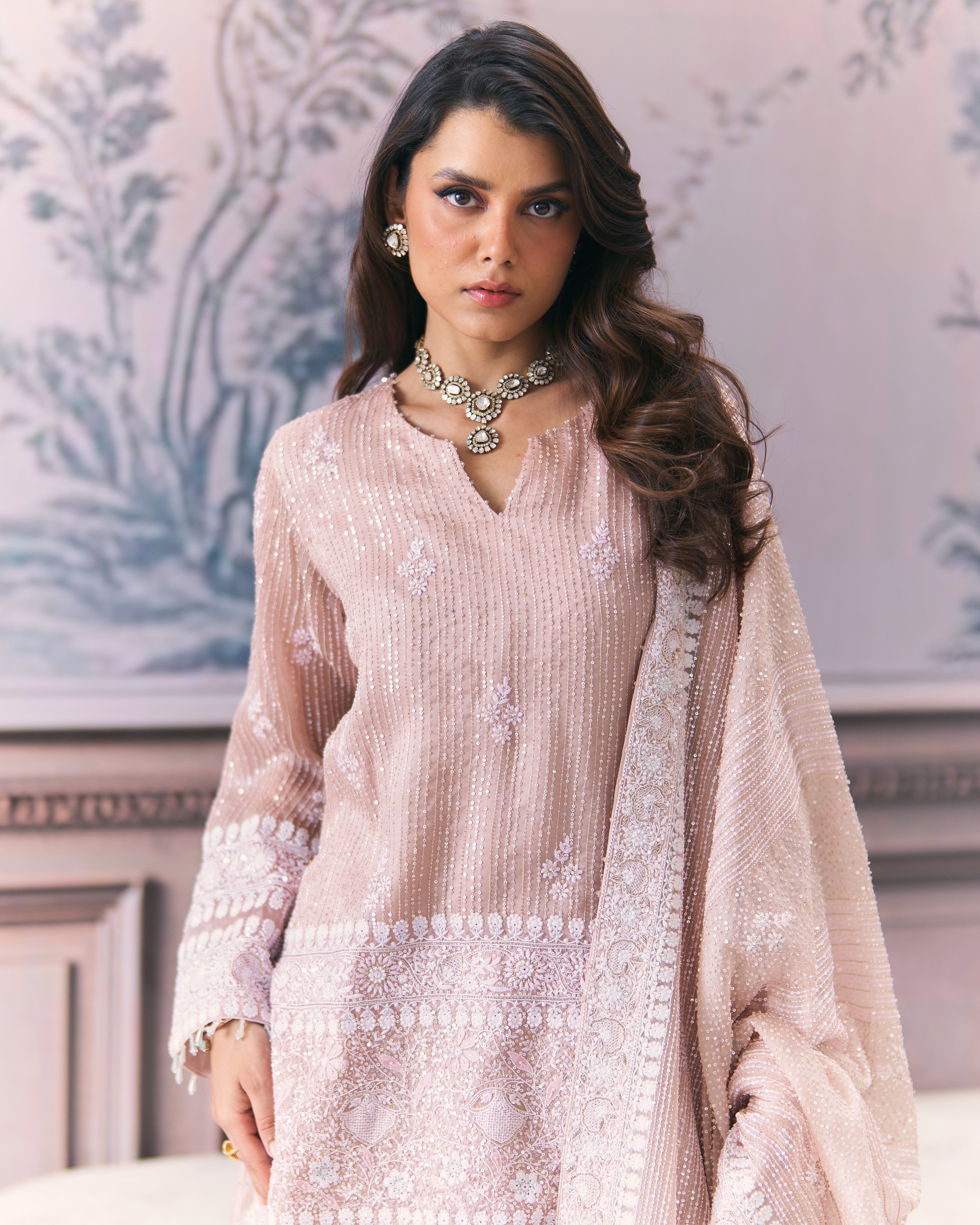 Awadh Inspired Chikankari Organza Sharara Set