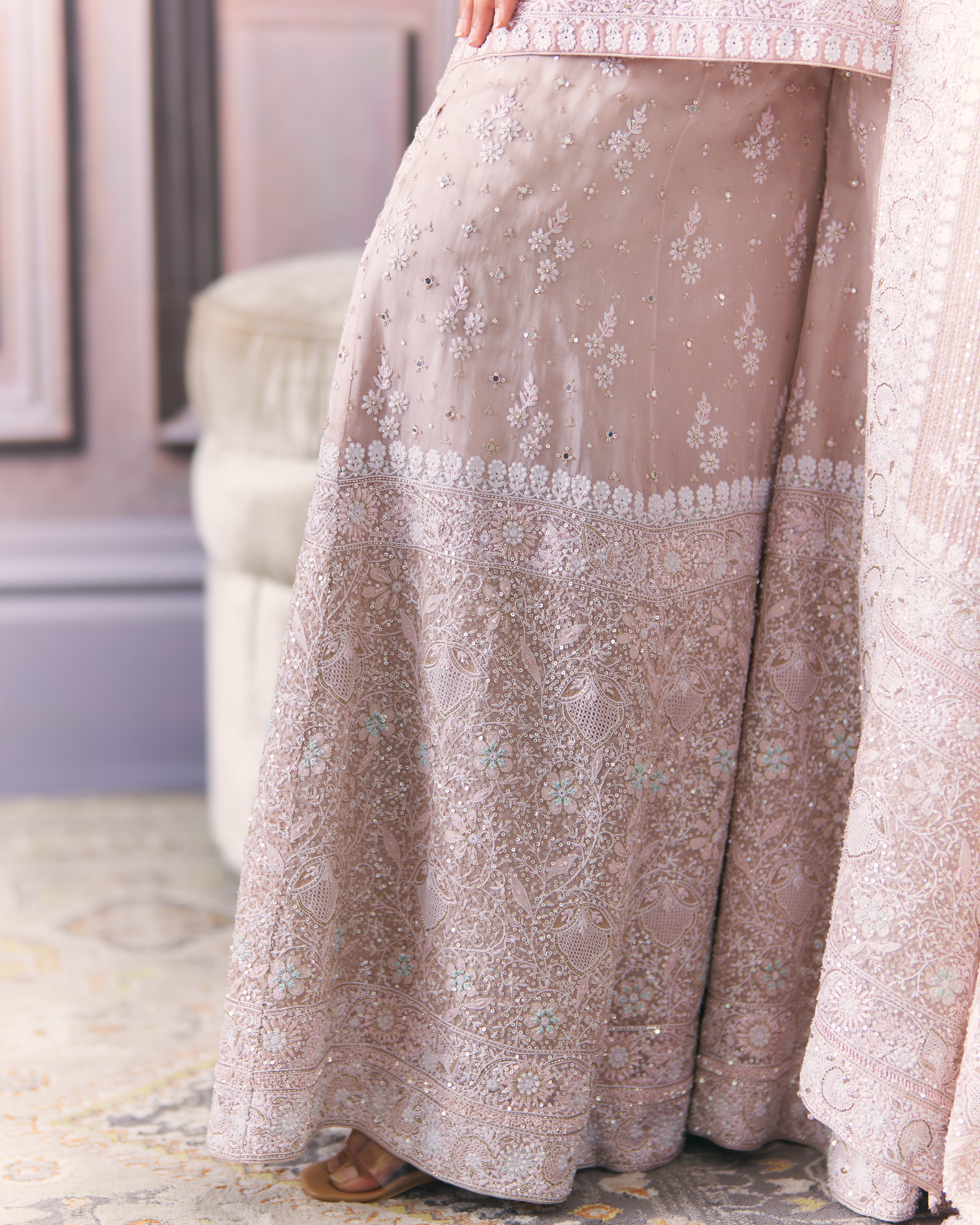 Awadh Inspired Chikankari Organza Sharara Set