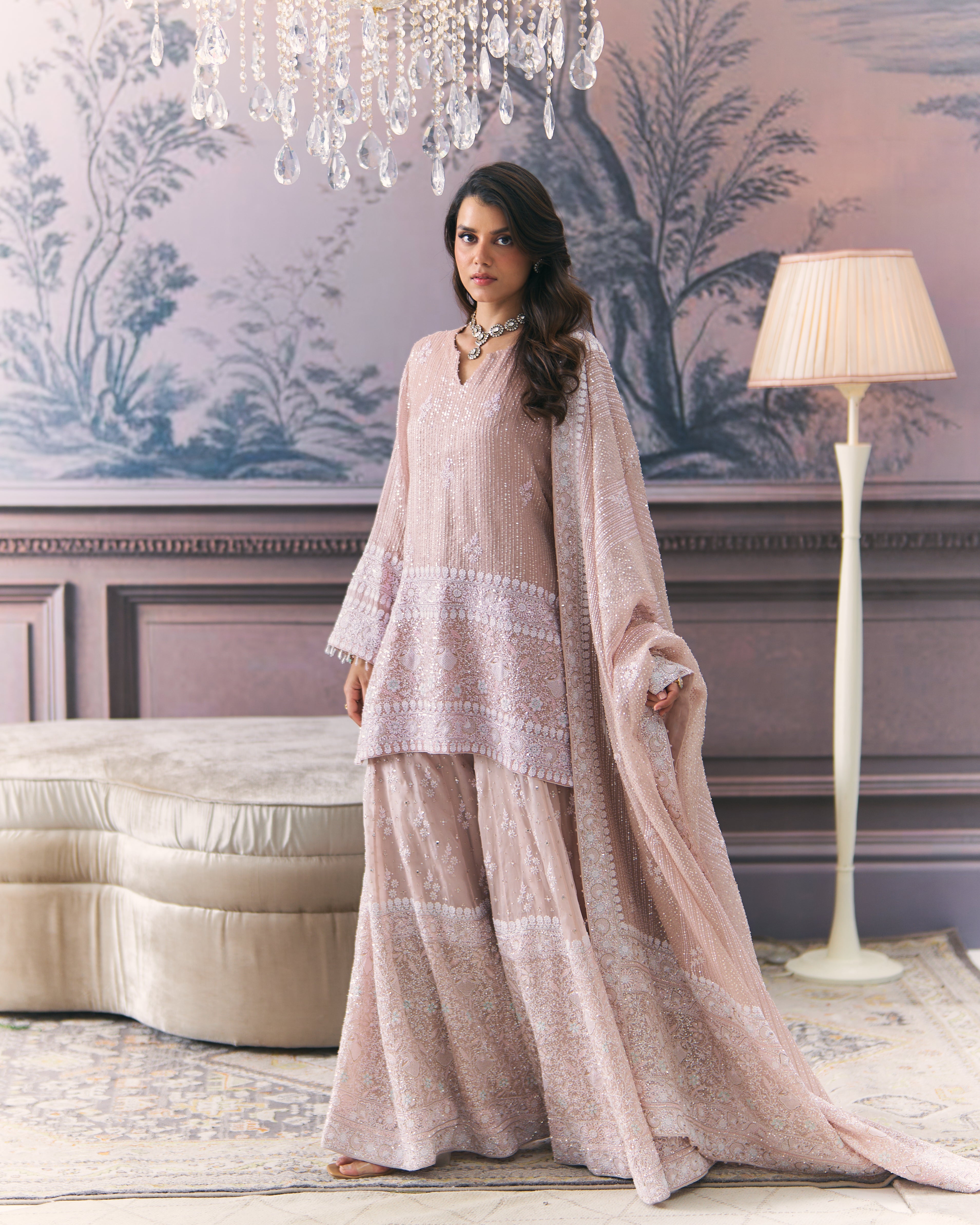Awadh Inspired Chikankari Organza Sharara Set