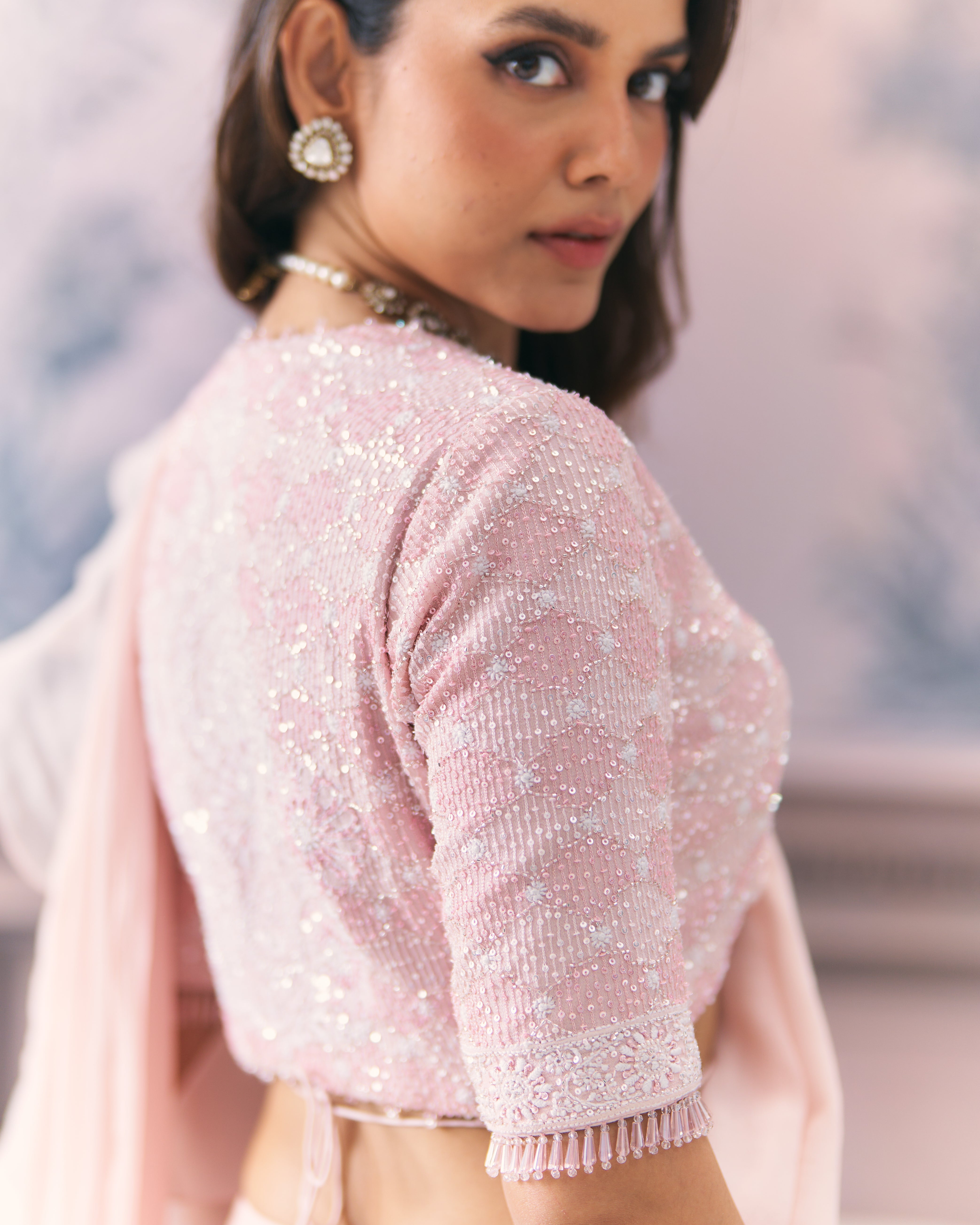 Draped Ruffle Saree with Chikankari Blouse