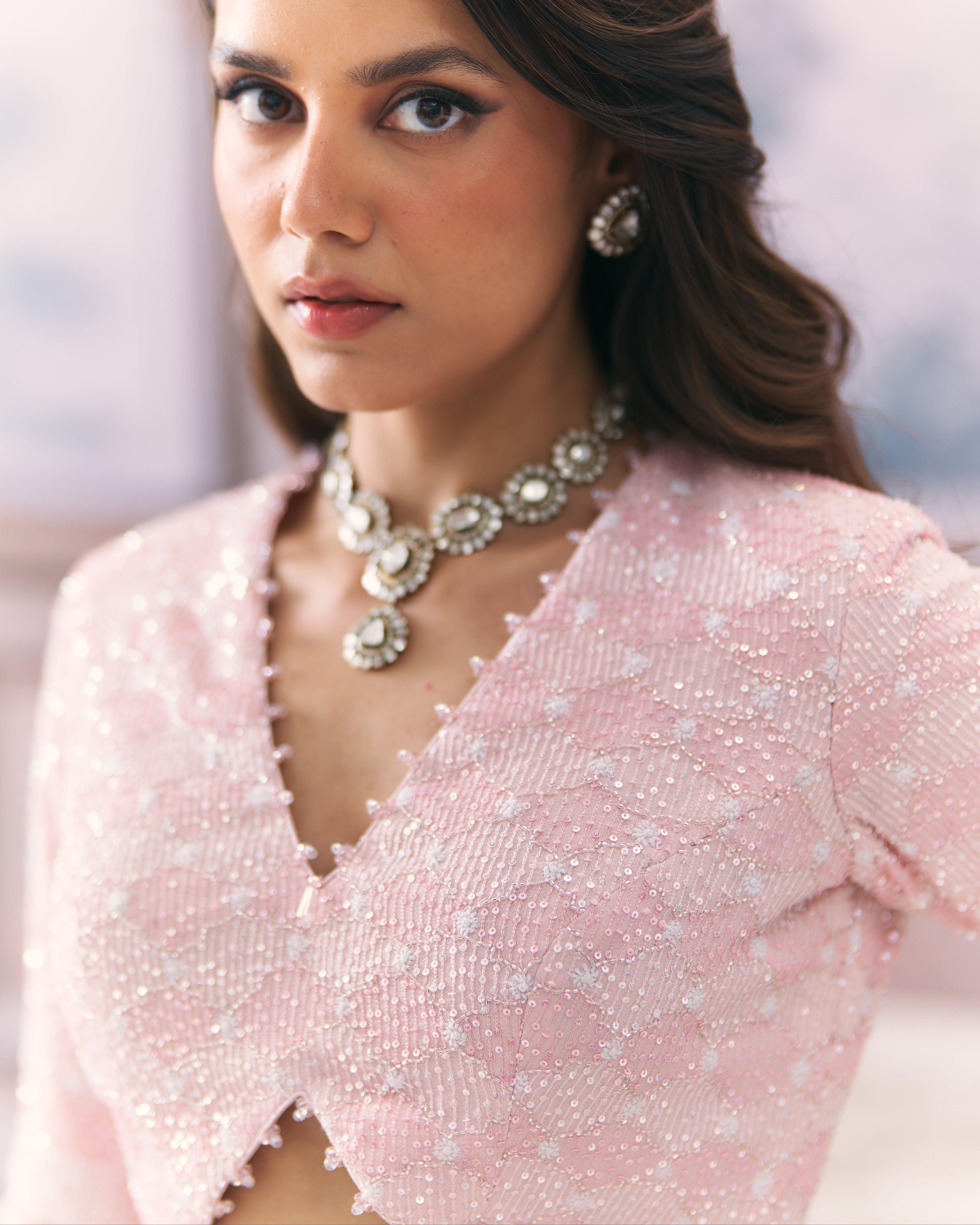Draped Ruffle Saree with Chikankari Blouse